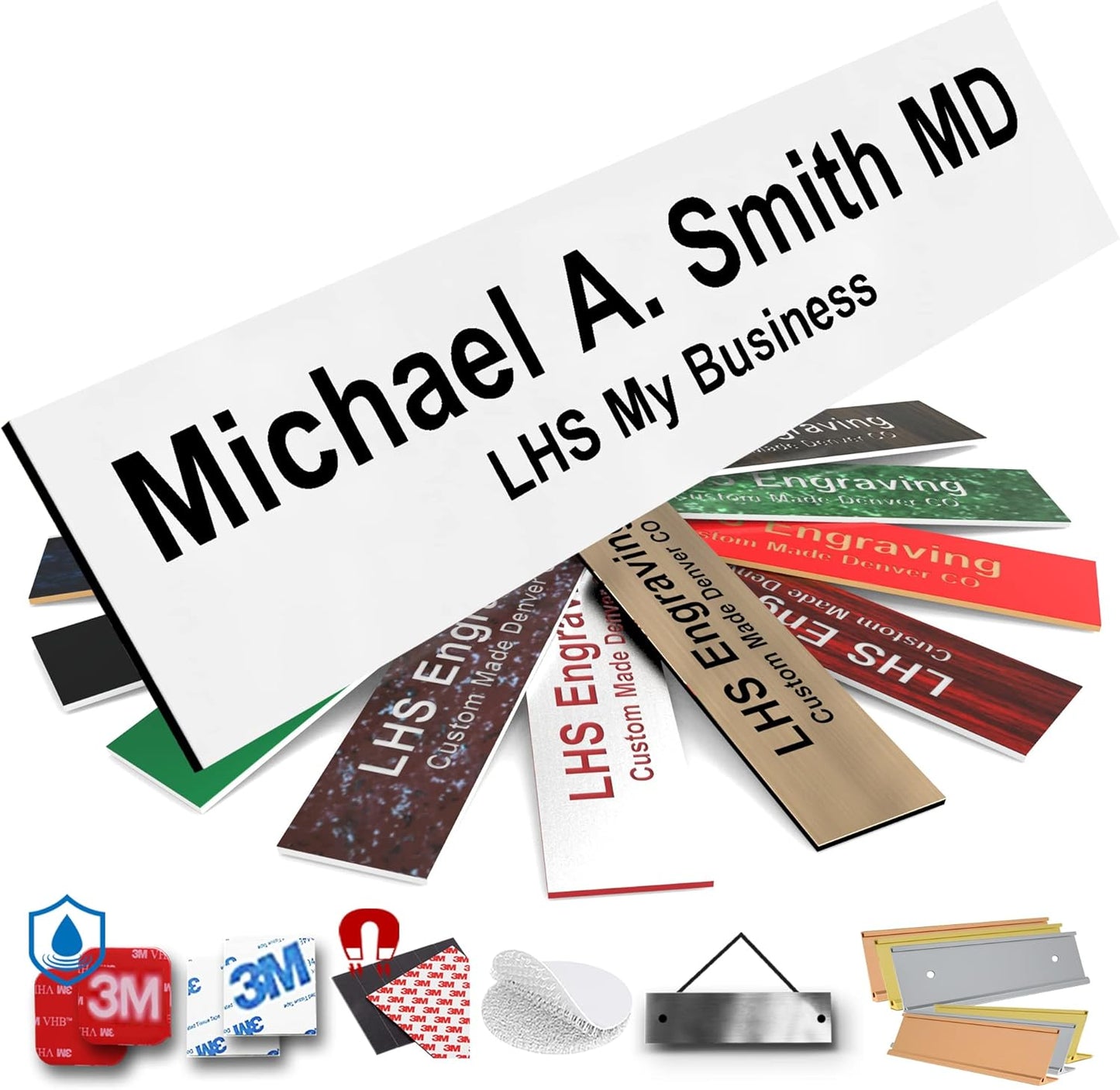 Door Name Plate Personalized for Office White Plastic Name Plate Black Letters - Made in USA 2x6 B16