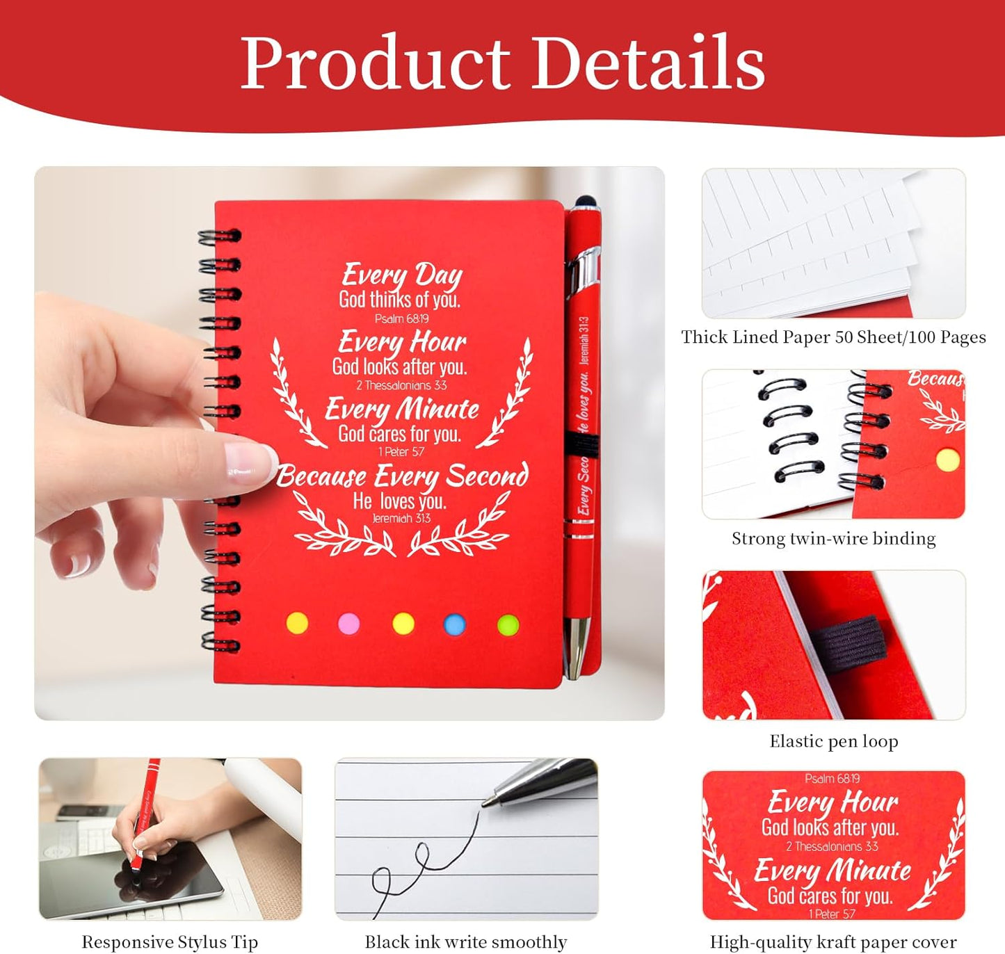 40 Pcs Bulk Fathers Day Christian Gifts Prayer Journal for Woman - 20 Set Religious Notepad with Christian Pen - Bible Notebook - Church Gifts for Inspirational, Bible Study, Devotions ( Red )