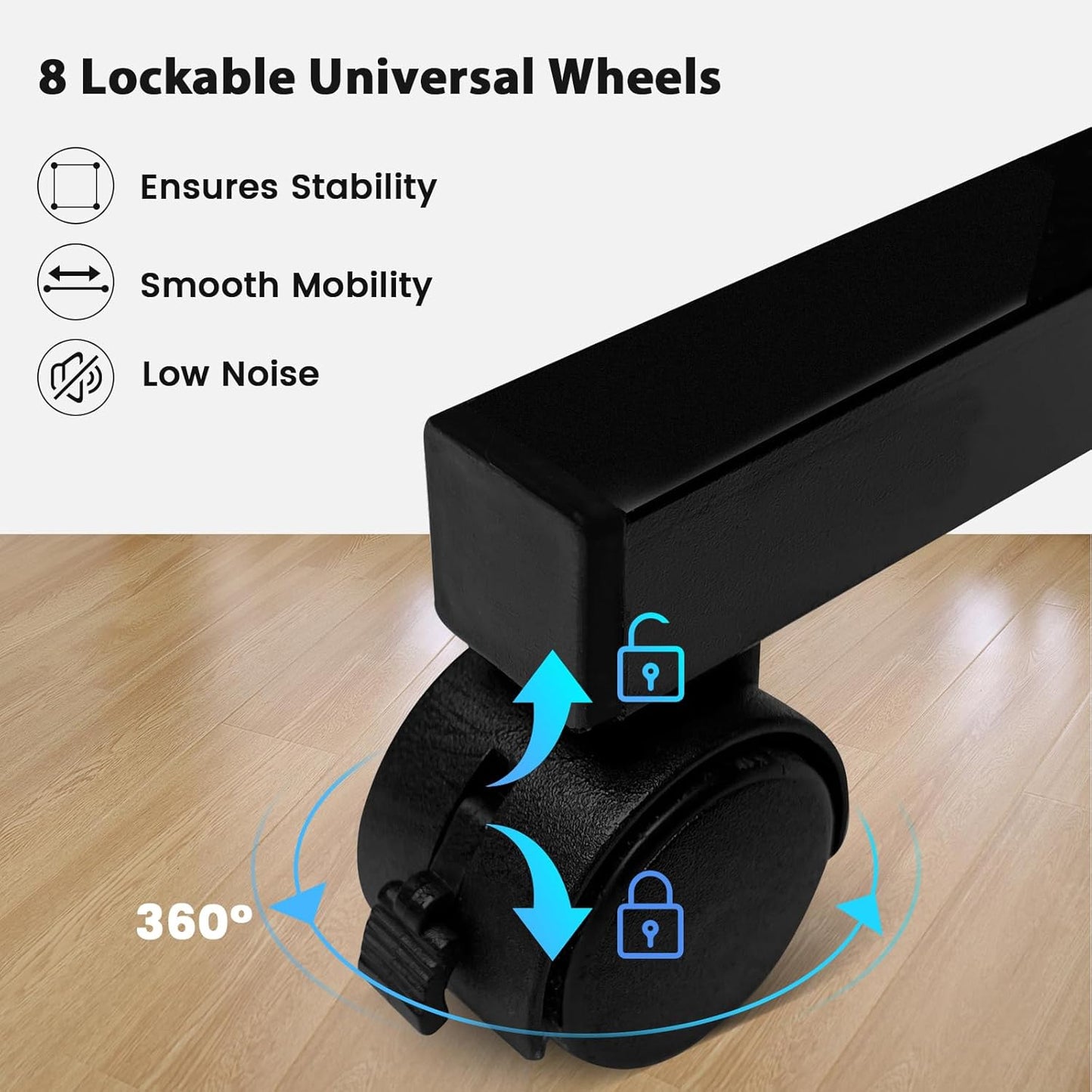 MAYOLIAH Indoor Room Divider 2 Large Panels on Wheels, 142”W x 75”H Rolling Privacy Screen W/Cover Strip, Portable Wall Divider for Home Office Partition, Black