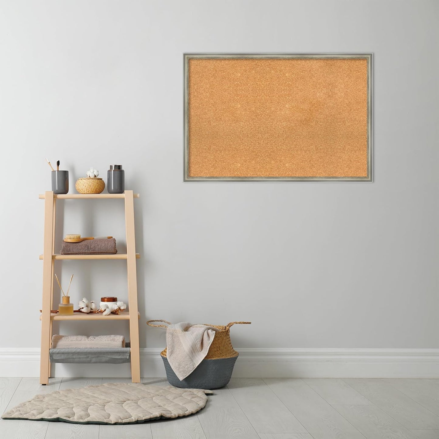 Amanti Art Natural Cork Board for Wall, 26x38 Vision Board with Silver Wood Frame, Large Corkboard Office Decor for Home Organization, Casual Corkboard Pinboard to display items for home organization