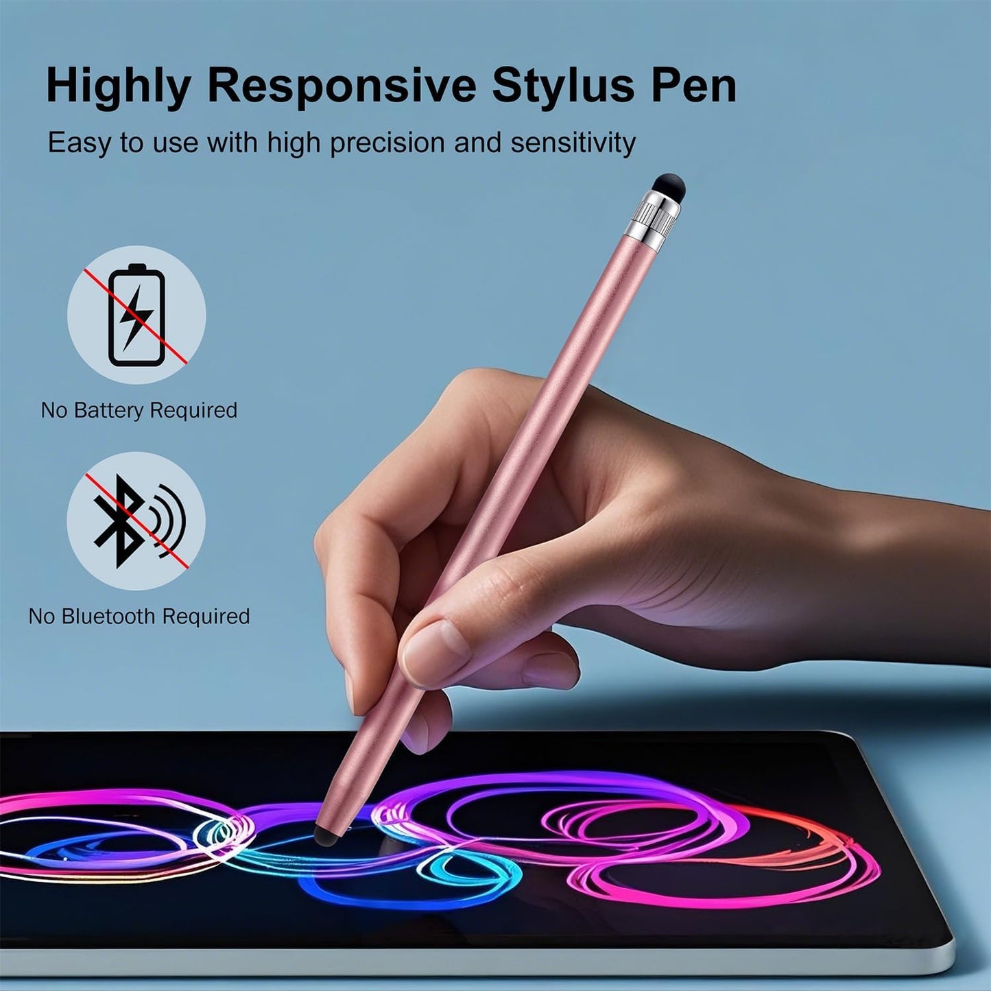 LINFANC 12Pcs Rose Gold Stylus Pen for Touchscreen, 2-in-1 High Precision & Sensitivity Stylus Pen for iPhone/iPad/Android Smartphones and Tablets Compatible with All Touch Screens