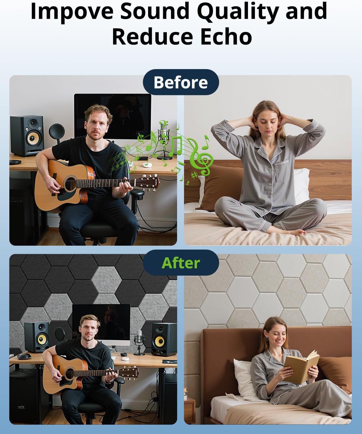 12 Pack Acoustic Panels Sound Absorbing, Self Adhesive Sound Proof Panels, Hexagon High Density Sound Deadening Panels, 12"X10"X0.4" Wall Decor for Bedroom,Home,Studio,Office(Gray)