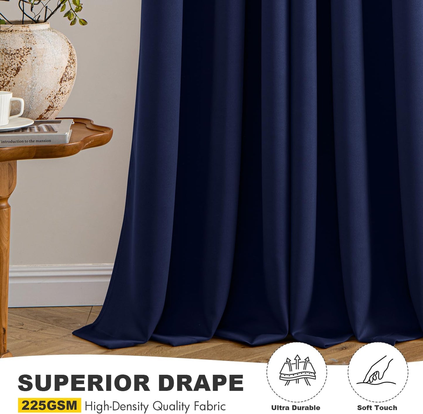 MIULEE Navy Blue Blackout Curtains for Bedroom Living Room 96 Inches Long 2 panels, Thermal Insulated Room Darkening Drapes Solid Grommet Top Noise Reducing Light Blocking Window Treatments 40x96 Inch