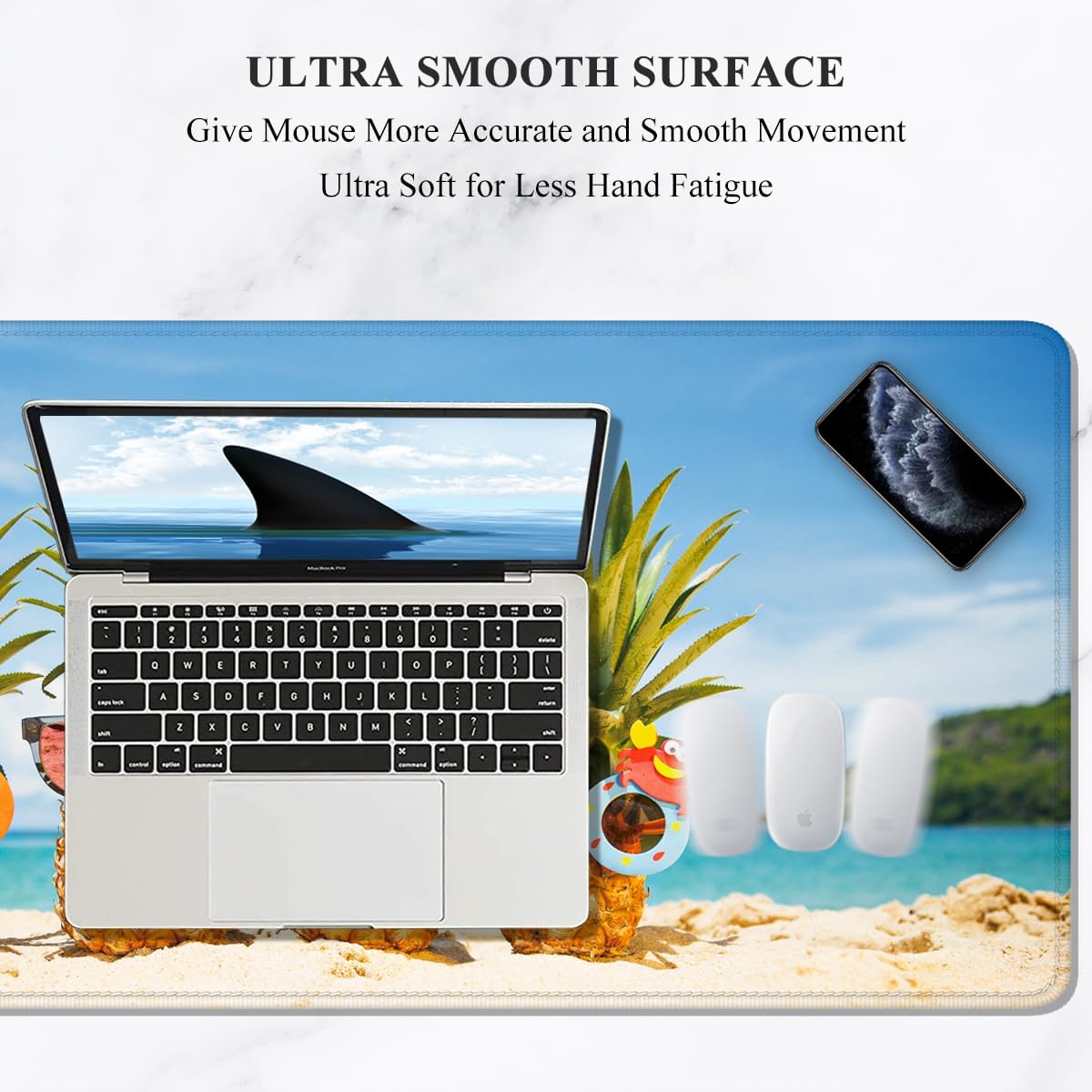 Auhoahsil Large Gaming Mouse Pad, Beach Theme XXL 35.4 x 15.7 in Desk Pad Stitched Non-Slip Rubber Long Computer Mousepad Thin Extended Full Size Desk Mat for Desktop, Laptop, Wireless Mice, Blue