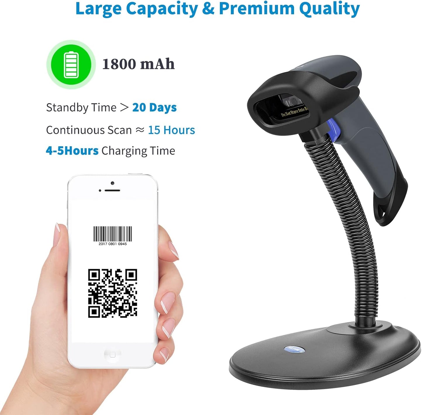 NETUM Wireless 2D QR Barcode Scanner Bluetooth with Stand, 3 in 1 Automatic Bar Code Imager Reader Handhold Scanner Gun Compatible for Laptops, Computers, Cashier, POS -M8S