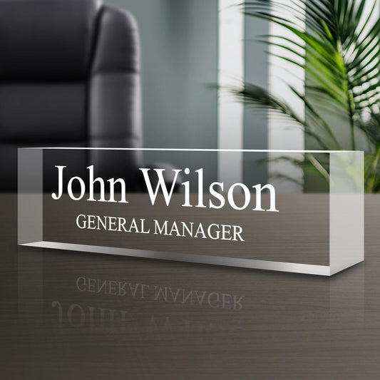 Personalized Name Plate for Desk - Custom Engraved Name Plates for Man - Boss Day Gifts for Boss - Acrylic Office Decor Appreciation Gifts for Teacher Nurse Coworker Social Worker (Transparent - 1)