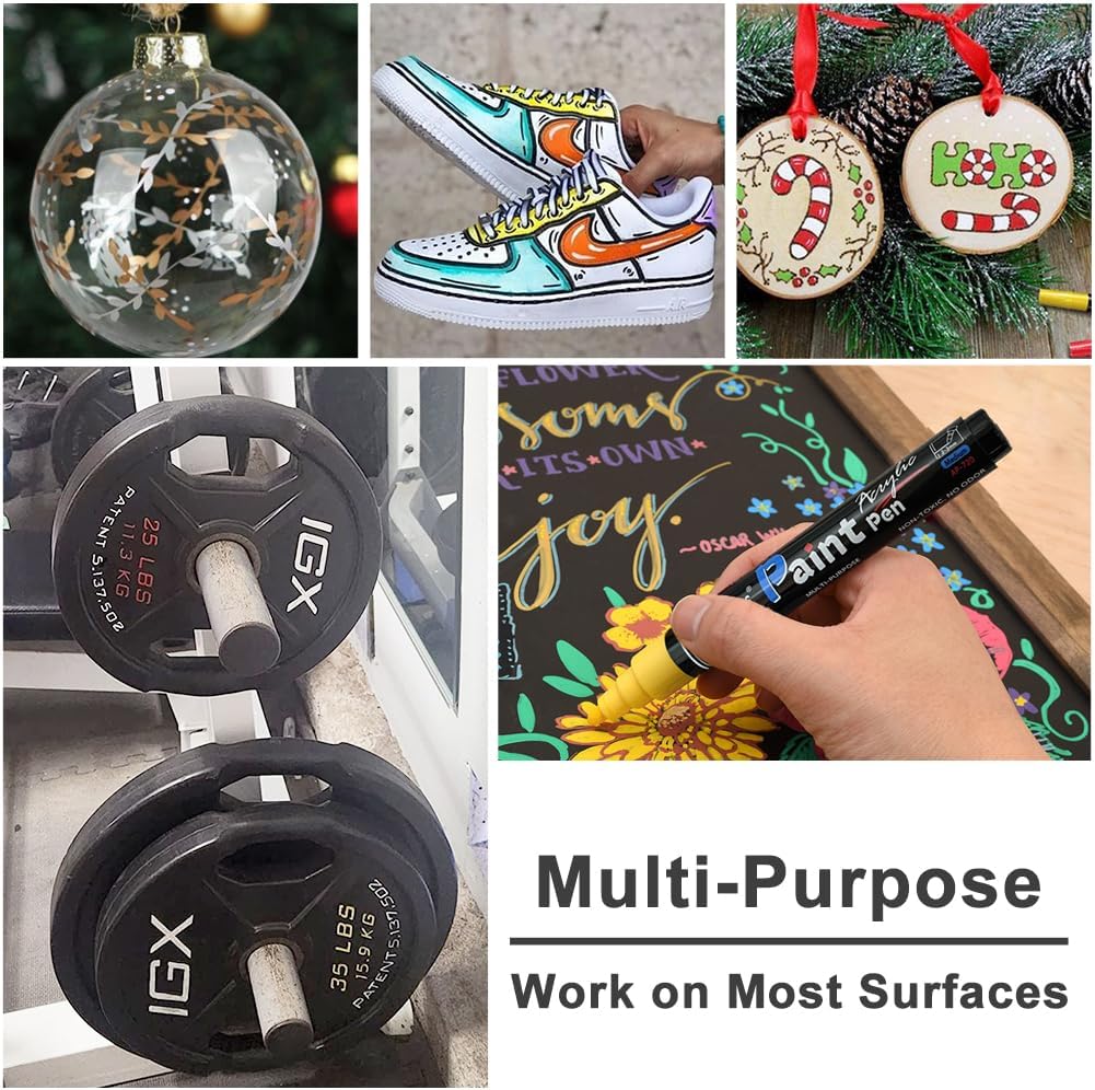 Overseas Green Paint Pens Paint Markers - Permanent Acrylic Markers 12 Pack, Water-Based, Quick Dry, Waterproof Marker Pen for Rock, Wood, Plastic, Metal, Canvas, Glass, Fabric, Mugs. Medium Tip