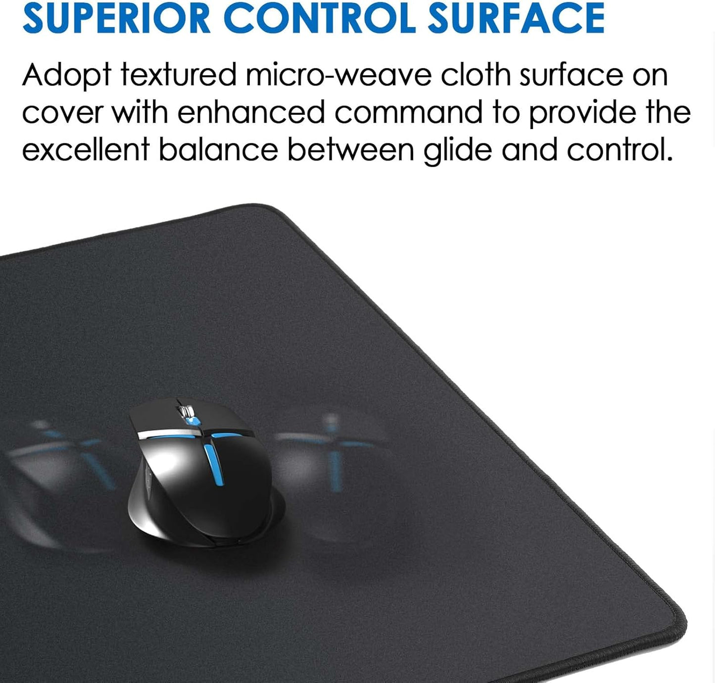 KTRIO Large Gaming Mouse Pad with Superior Micro-Weave Cloth, Extended Desk Mousepad with Stitched Edges, Non-Slip Base, Water Resist Keyboard Pad for Gamer, Office & Home, 35.4 x 15.7 in, Black