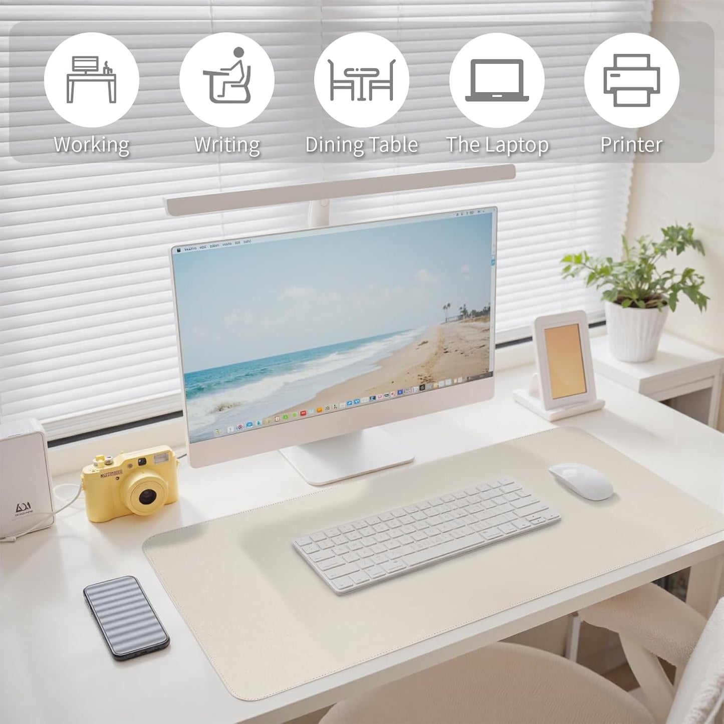 Oversized Non-Slip Desk Pad Protector – Grips Desk Firmly, Anti-Slip Like You've Never Seen! Vegan Leather Waterproof Laptop Mat for Keyboard & Mouse – Large Office Pad– Creamy White