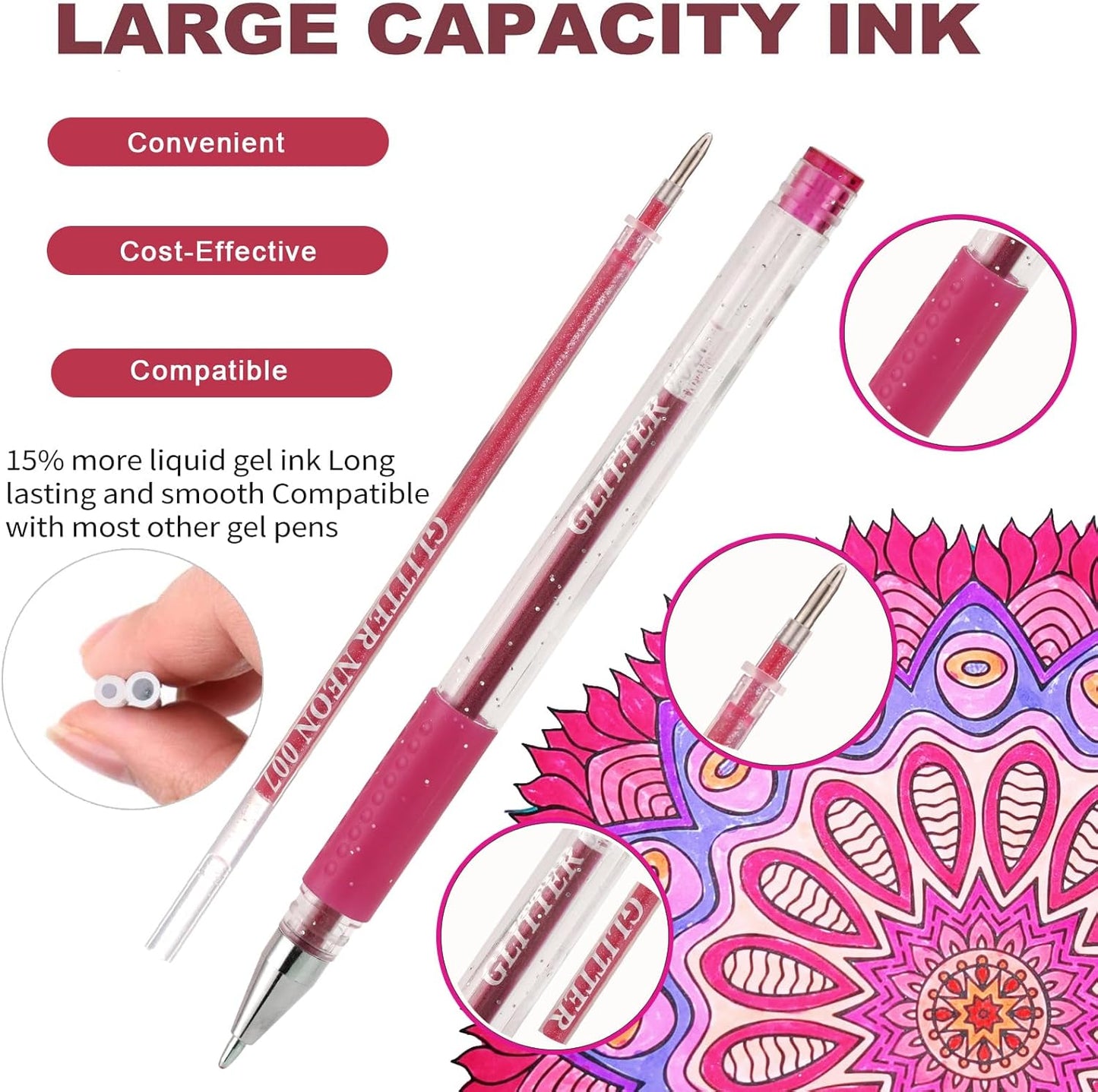 90 Pack Pink Red Tone Gel Pens, 30 Pink Red Gel Pens with 60 Refills,40% More Ink Colored Gel Pens for Adults Coloring Books Drawing Doodling Scrapbook Journaling