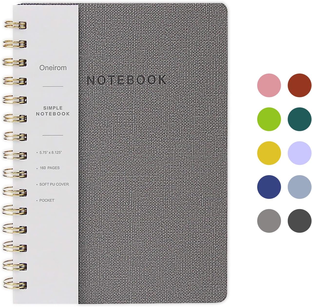 Spiral Notebook-5.75" x 8.125" Journal with Back Pockets and 160 Lined Pages,PU Leather Cover Business Journal, Twin-Wire Binding Notebook Perfect for Office & Home School Supplies