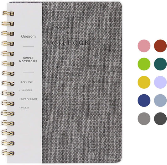 Spiral Notebook-5.75" x 8.125" Journal with Back Pockets and 160 Lined Pages,PU Leather Cover Business Journal, Twin-Wire Binding Notebook Perfect for Office & Home School Supplies