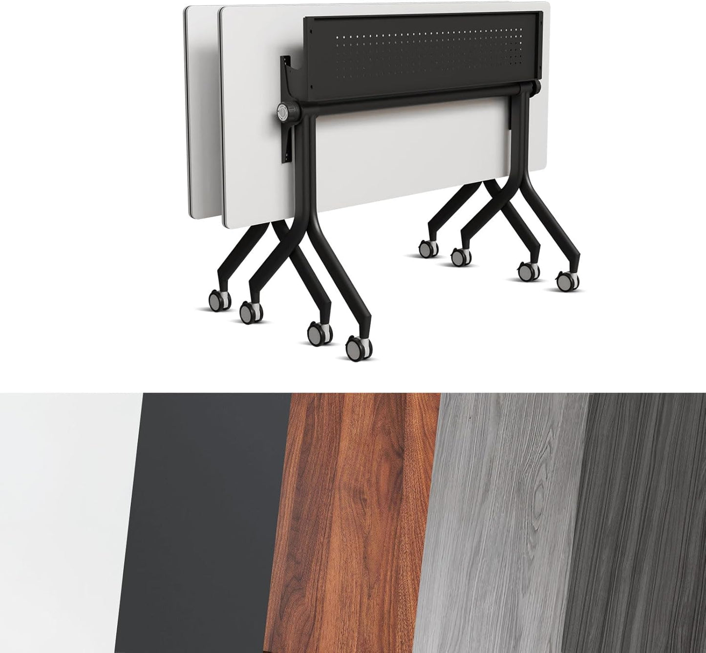 Conference Room Table, Folding Conference Tables,Thicken Grey Tabletop,Flip Top Wooden Seminar Meeting Room Table for Conference Room Offices (2, Black Drawer, 55.1”)