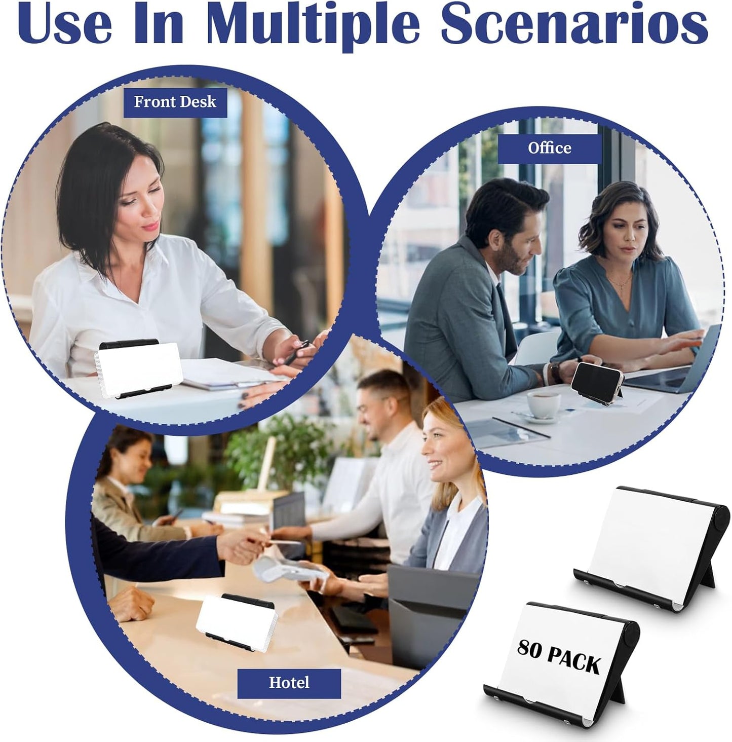 80 Pieces Business Card Holder Display Bulk Black Plastic Stand Name Holder Stand Organizer for Desk Office Supplies