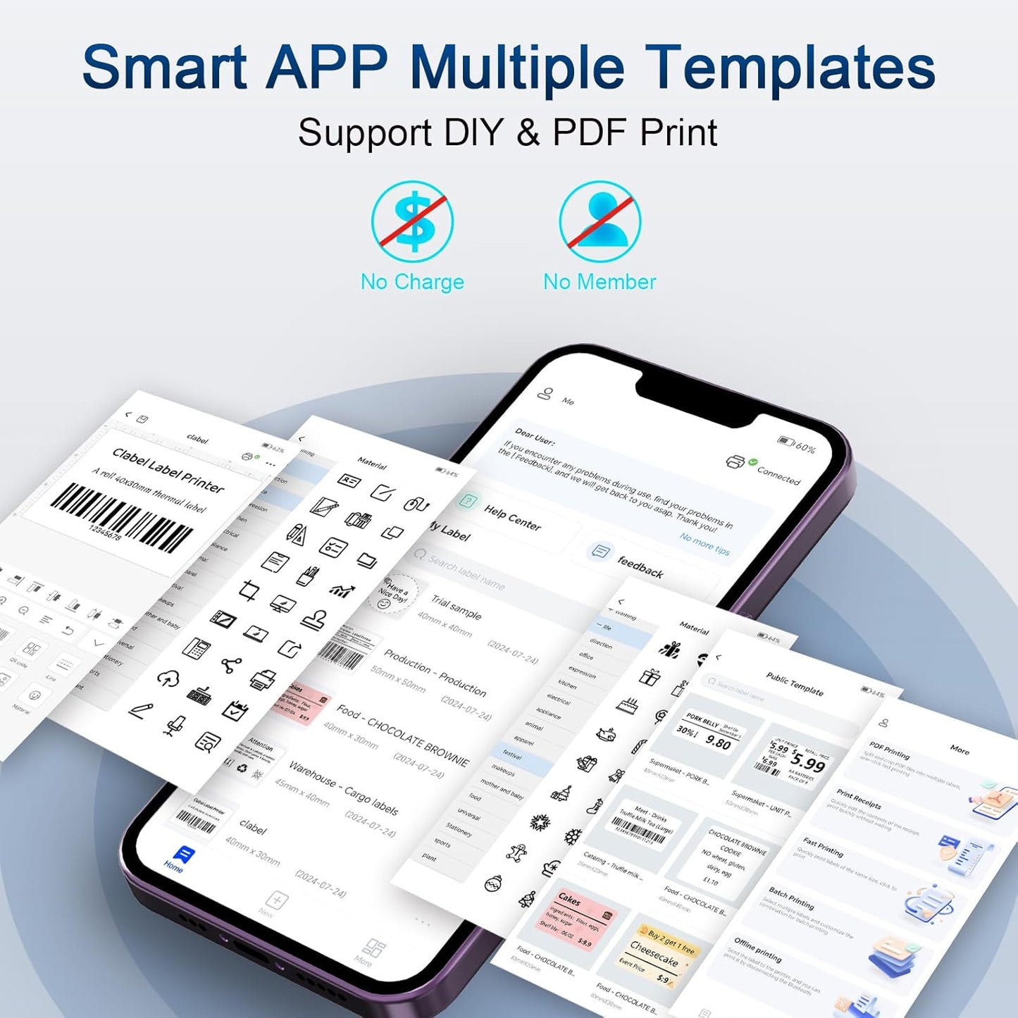CLABEL Desk Bluetooth Barcode Label Printer: Label Maker with Direct Thermal Printing, 2 Inch Print Width for Barcodes Address Shipping Warehouse with 1 Roll 40x30mm Label (3 Inch Soot)