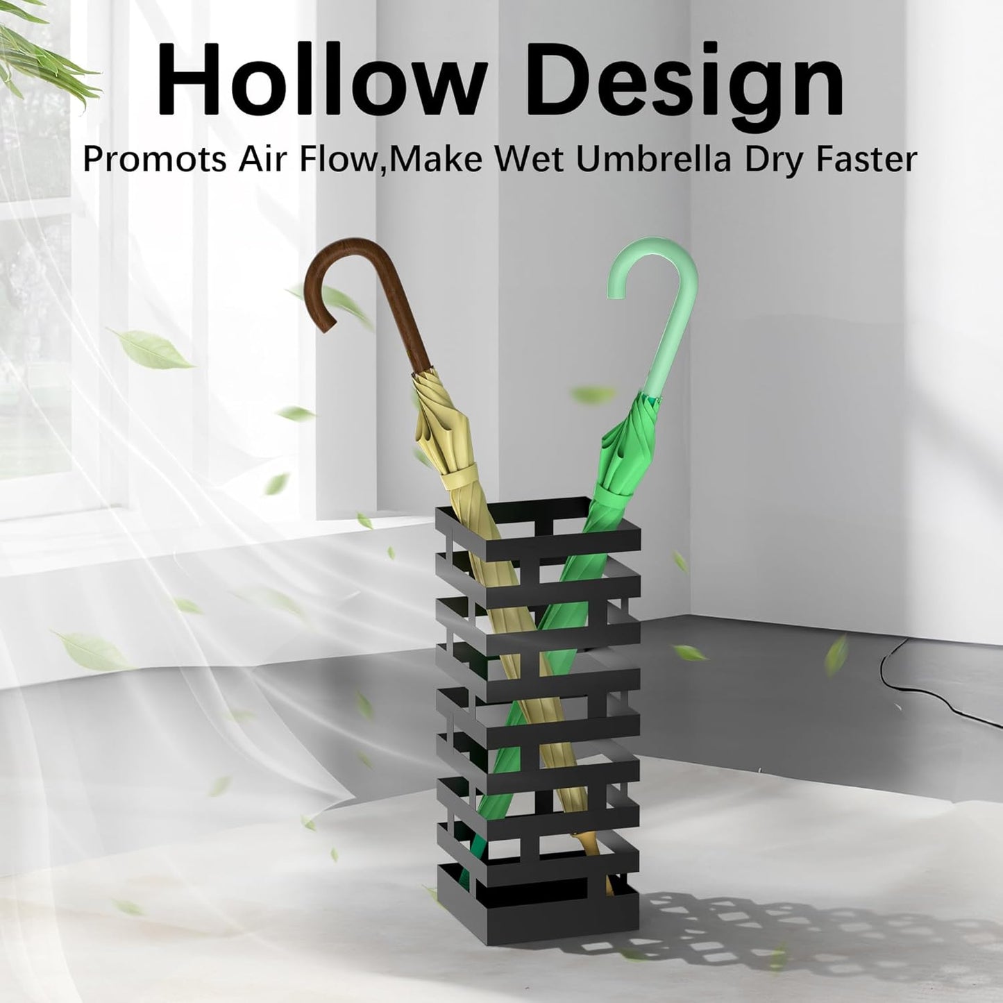 Umbrella Holder for Indoor Entryway,Metal Umbrella Stand with Removable Water Tray and Hooks, 16.2 Inch Umbrella Rack Storage for Home, Office, Hotel