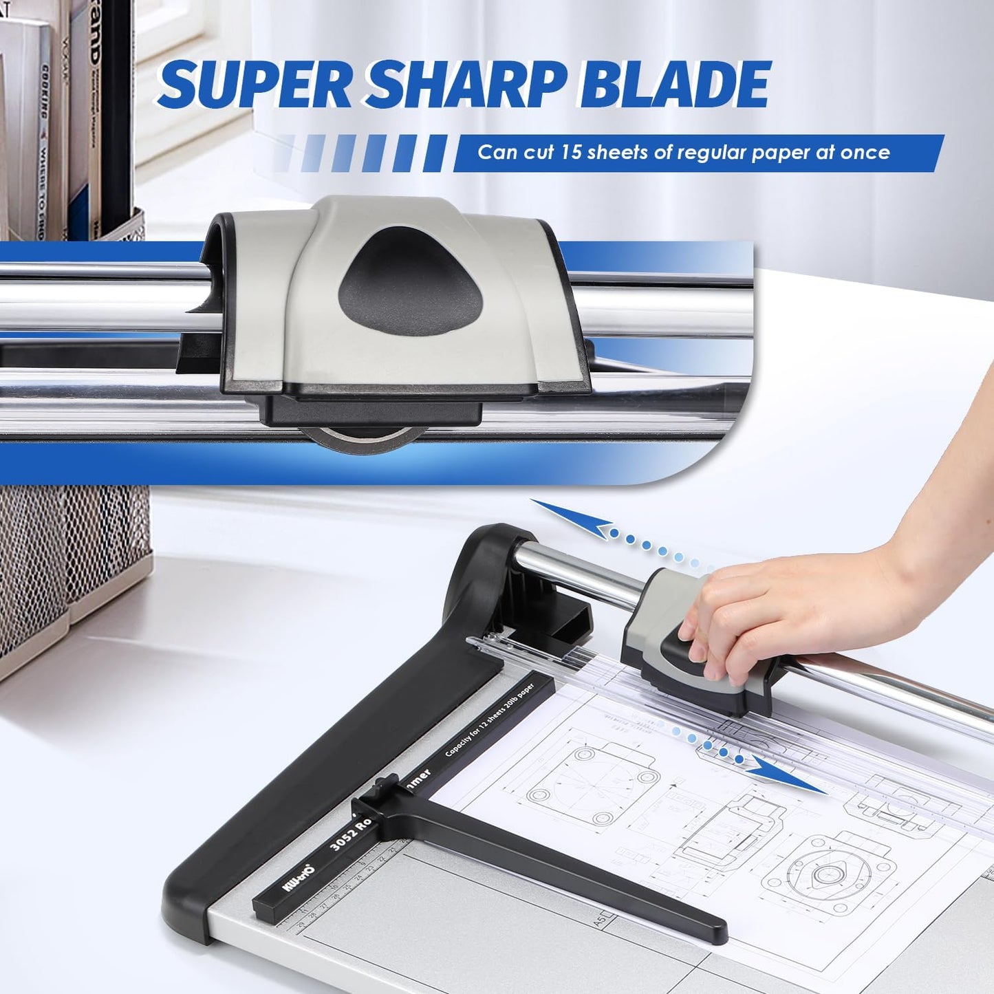 Rotary Paper Trimmer, 15 Sheets Heavy Duty Paper Trimmer, 670mm(26.37") Cutting Length, Commercial Grade Rotary Paper Cutter for Home/Office/School, Black & Silver