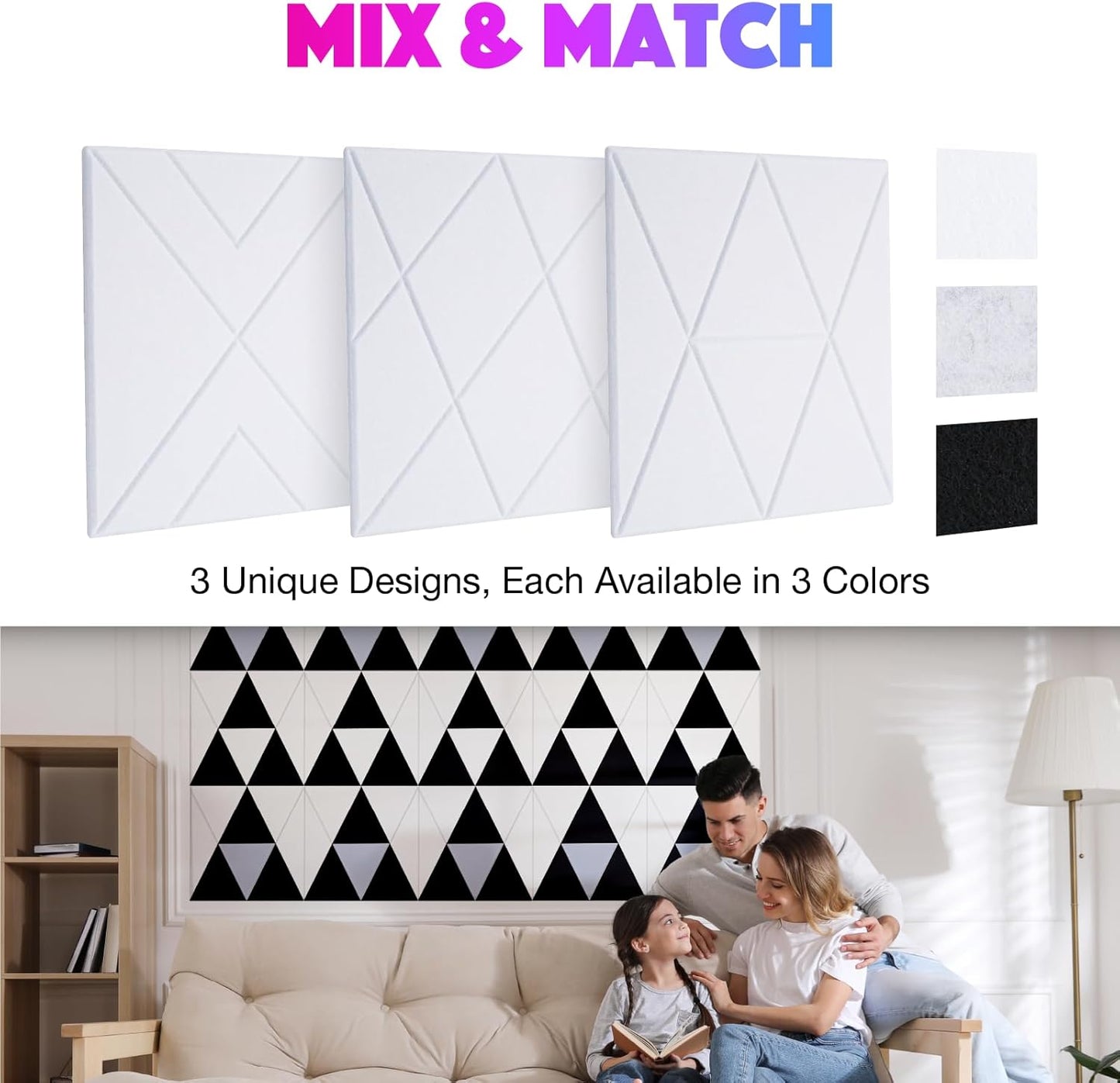 18 Pack Self-Adhesive Acoustic Panels, 12"x 12"x 0.4" Sound Absorbing Panels, High Density Square Sound Proof Noise Dampening Panels for Walls Home Studio Office, Trapezium Cutting Style, White