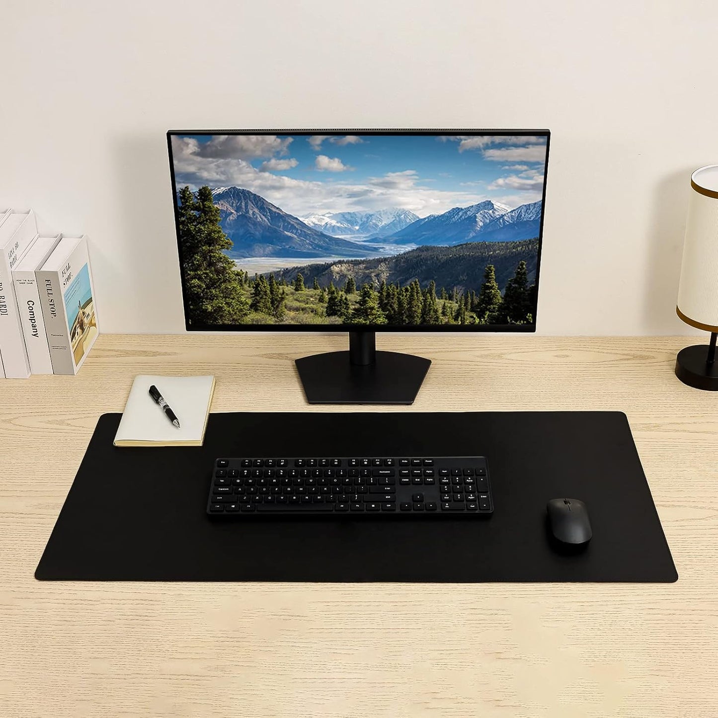 Leather Desk Pad,Wolaile 36x17 inch Large Mouse Pad,Waterproof Non-Slip Writing Desk Blotter,Computer Mat Desktop Protector for Office Home,Black