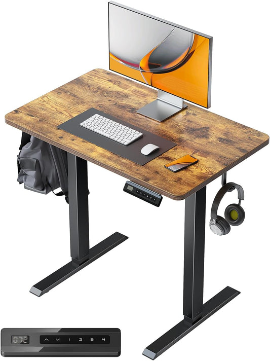 FEZIBO One-Piece Standing Desk Adjustable Height Stand up Home Office Desk, 32x24 Inch Electric Standing Computer Desk, with 4 Memory Presets, Fixable casters, Rustic Brown