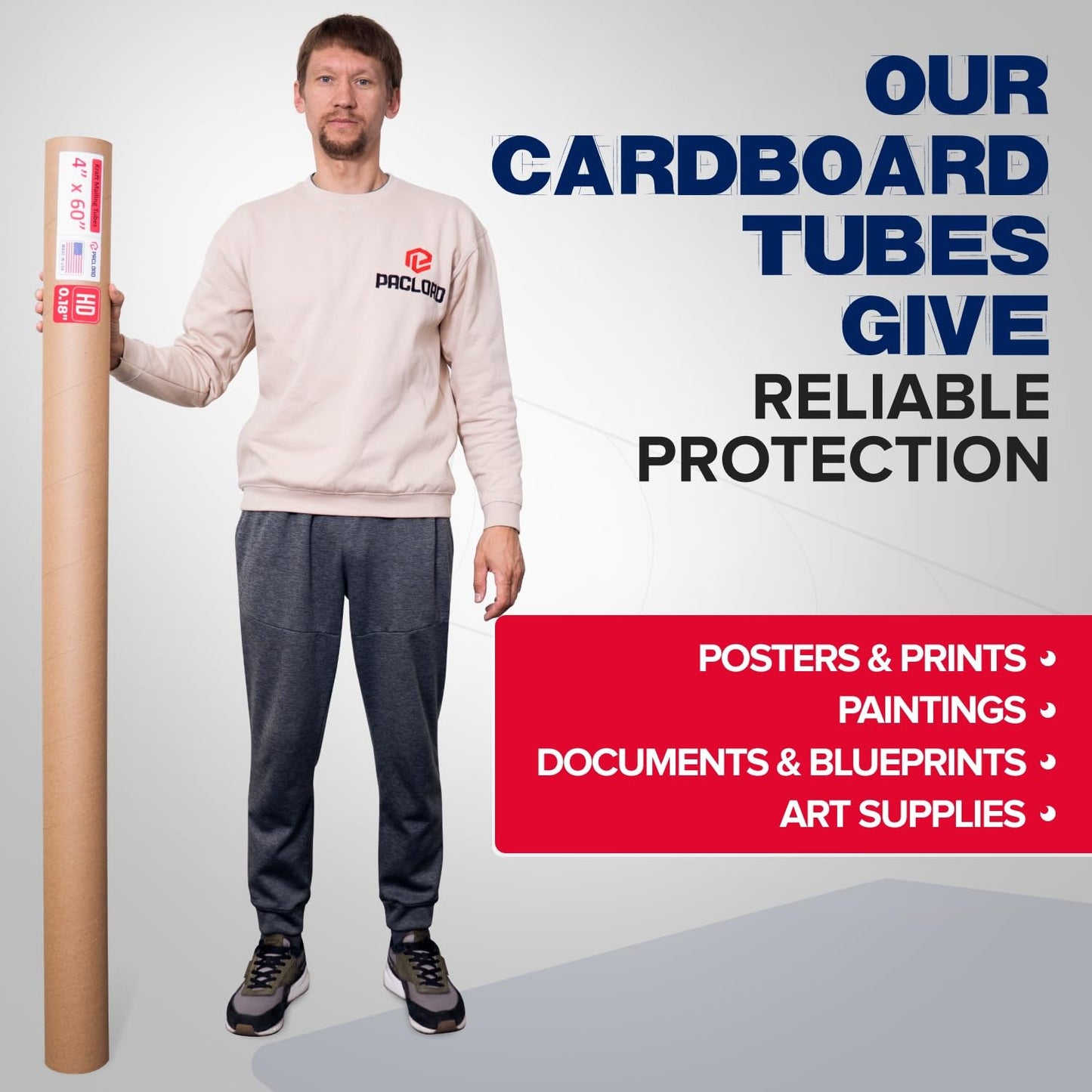4" x 60" Heavy-Duty Reinforced Cardboard Mailing Tube, Pack of 4 Tubes with 8 Caps – Secure USPS Approved – Great for Shipping and Storing of Prints, Artwork, Posters or Documents