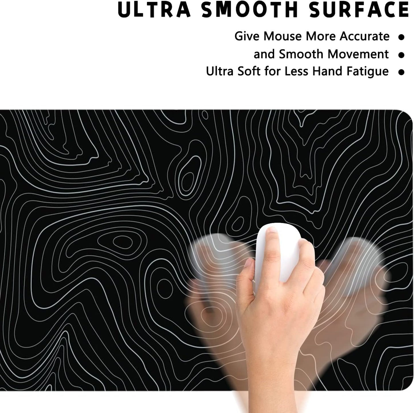 Desk Mat, Topographic Map Lines Pattern Large Desk Pad Extended Gaming Mouse Pad, 35.4 x 15.7inch Mouse Pad with Non-Slip Rubber Base Stitched Edges, Home Office Decor for Women Girls Men Boys