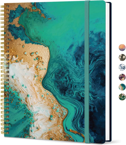 Taja Spiral Lined Notebook, 8.5"x11" Notebooks for Work, Large A4 Journal for Women & Men, College Ruled Journaling Notebook for Writing, Plastic Cover Spiral Journal, Emerald Shores