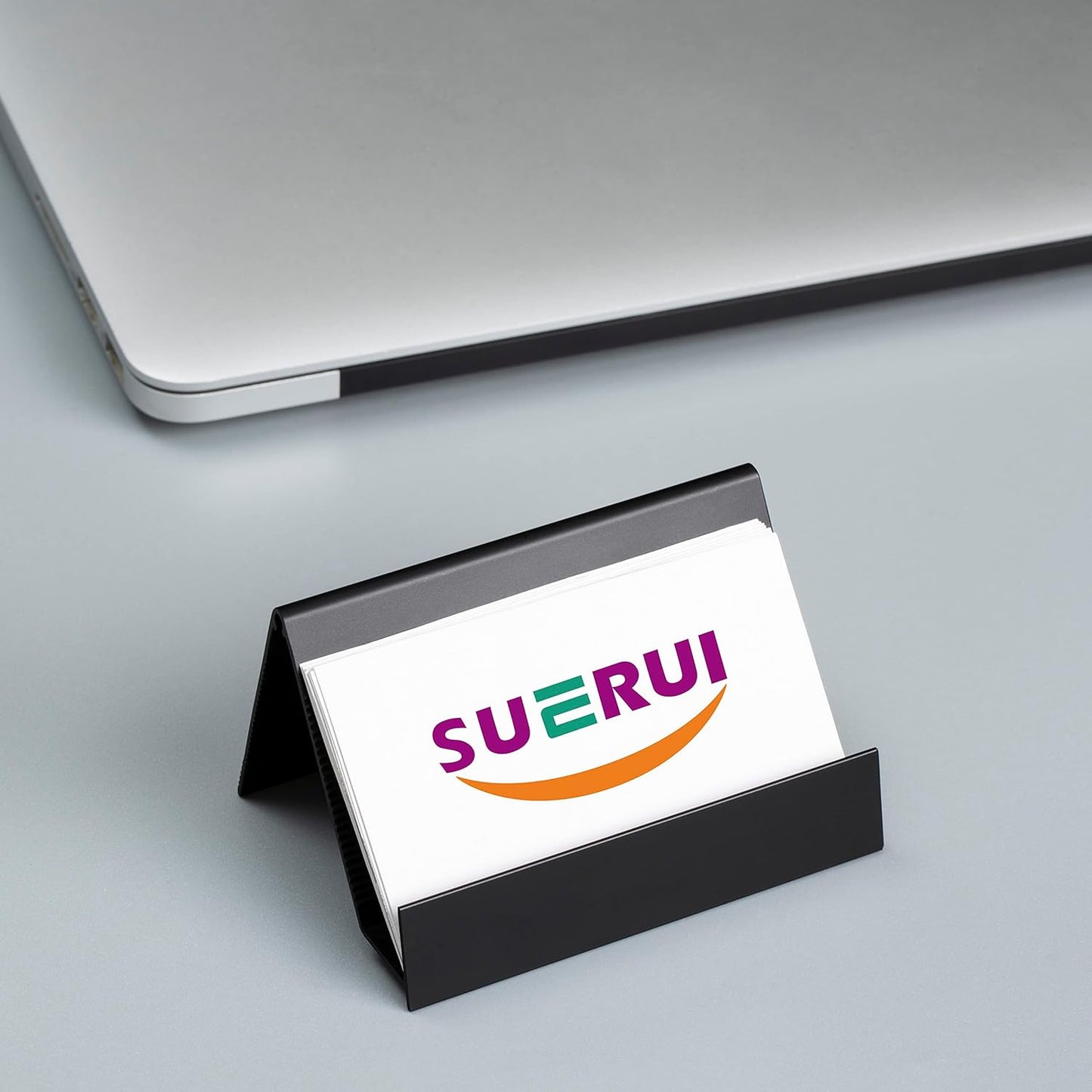 Business Card Holder Aluminum Business Card Display Stand, Desktop Black Business Card Holders for Exhibition, Home and Office, Fits 35-50 Business Cards 1 Pack