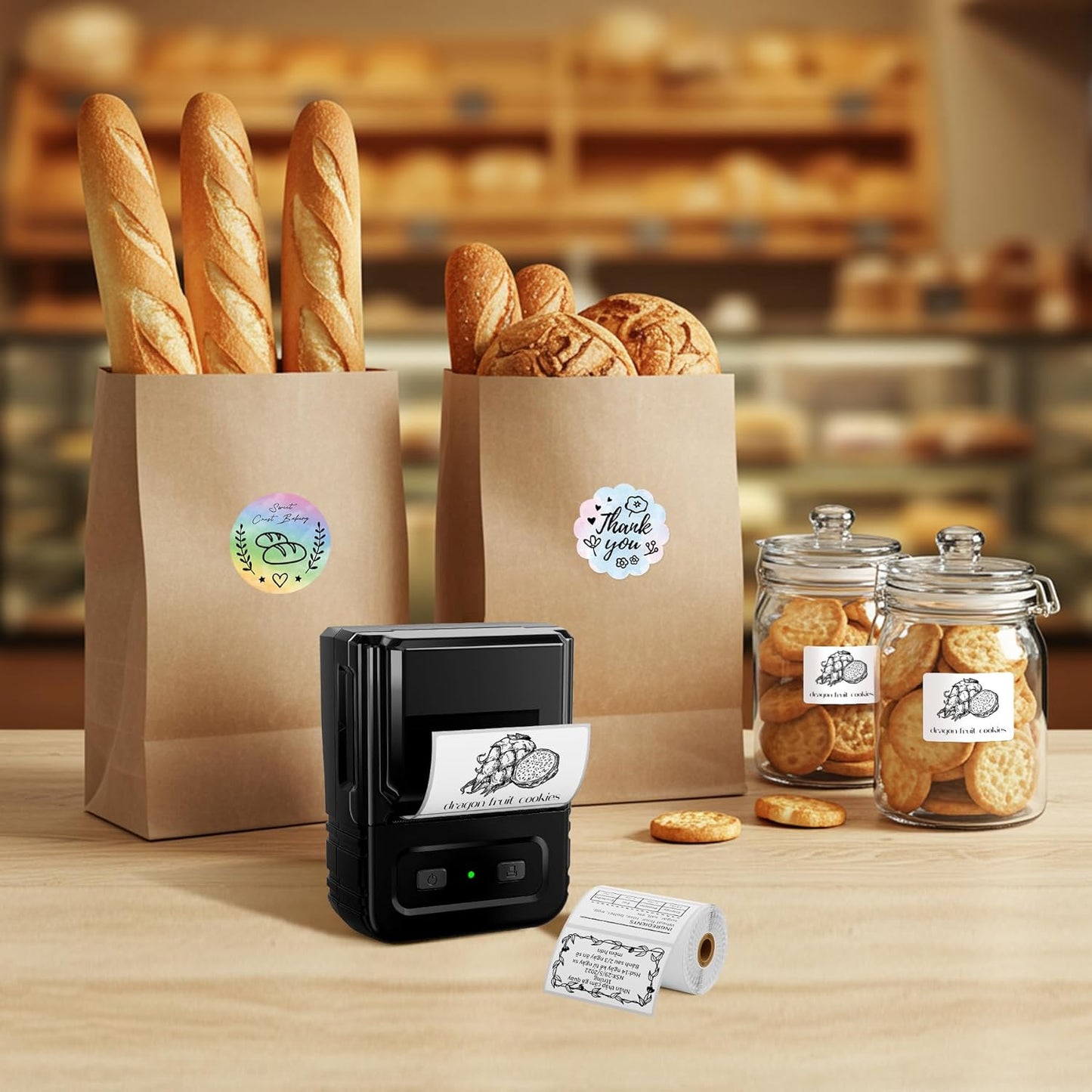 Label Maker, M102 Label Printer Bluetooth Label Machine with Tapes 1000+ Icons 300+Templates for Small Business, Office, Home, Kid School Items, Black