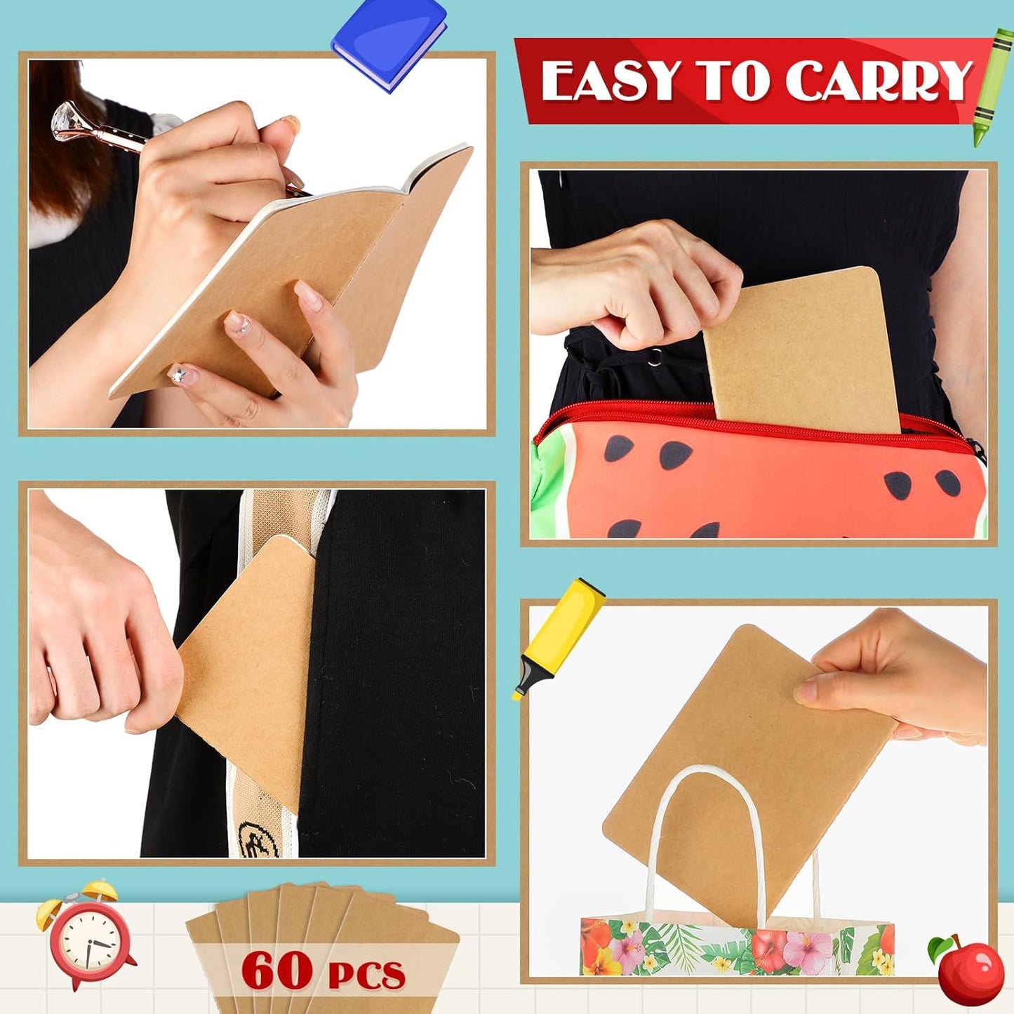 Colarr 60 Pcs Mini Notebooks 5.5 x 4 Inch 30 Sheets Small Journal Bulk Blank Lined Notebook Small Kraft Paper Book Bulk Student Classroom Office Back to School Supplies(Brown)