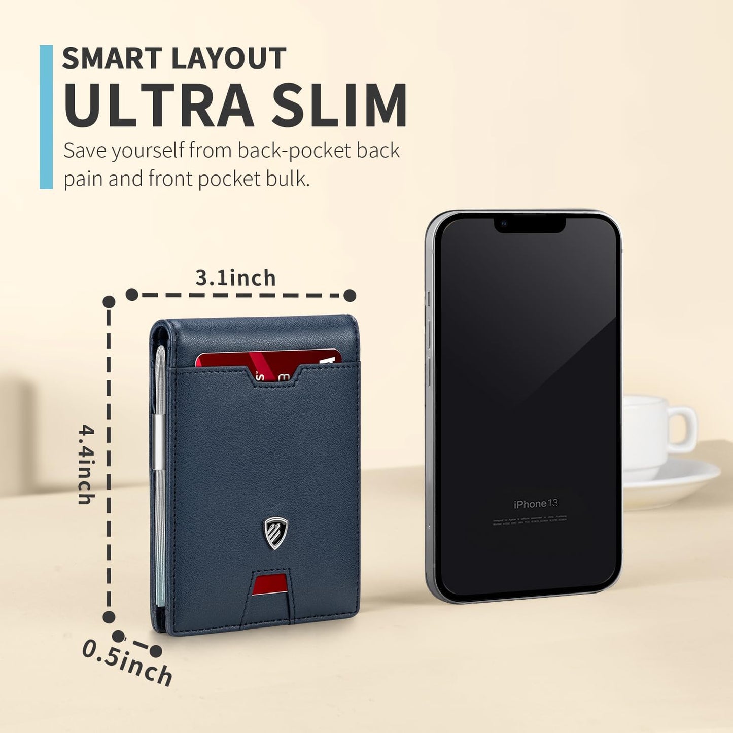 RUNBOX Mens Slim Wallet with Money Clip RFID Blocking Bifold Credit Card Holder for Men with Gift Box