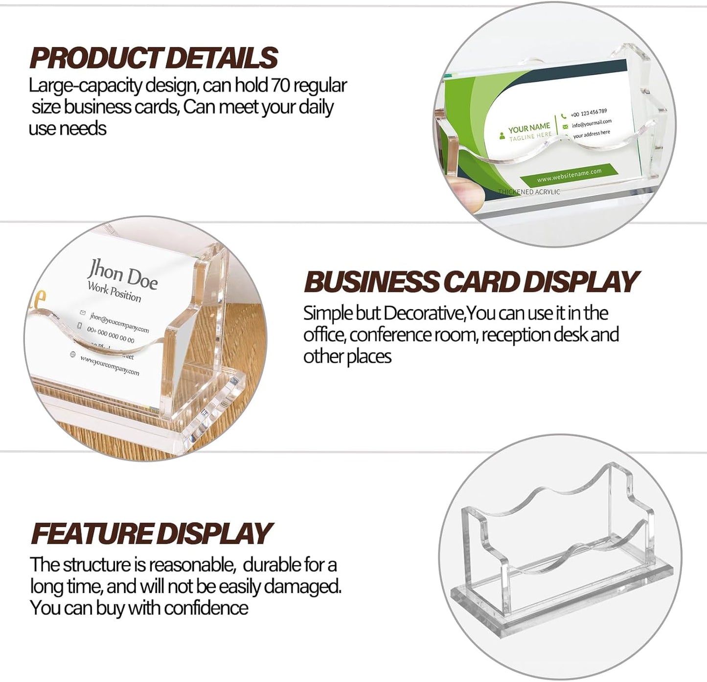 Custom Business Card Holder Desk-Personalized Engraved Wooden Business Card Case Holder, Customized Name Logo Business Card Display Gifts for Men Women (Acrylic-Horizontal)