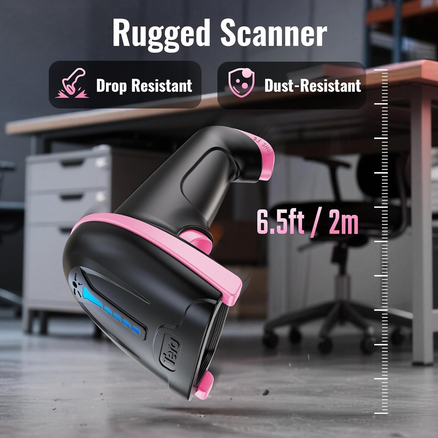 Tera Barcode Scanner Wireless Versatile 2-in-1 (2.4Ghz Wireless+USB 2.0 Wired) with Battery Level Indicator, 328 Feet Transmission Distance Rechargeable 1D Laser Bar Code Reader Handheld 5100 Pink