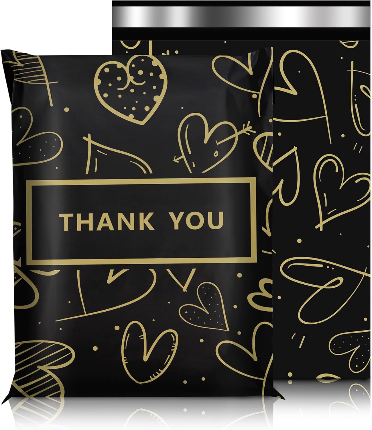 Poly Mailers 10x13 Inch 100 Pcs, Heart printed Thank You Shipping Bags with 2.4mil Thickness, Waterproof Mailing Envelopes, Strong Self-sealing Adhesive Poly Bags for Shipping
