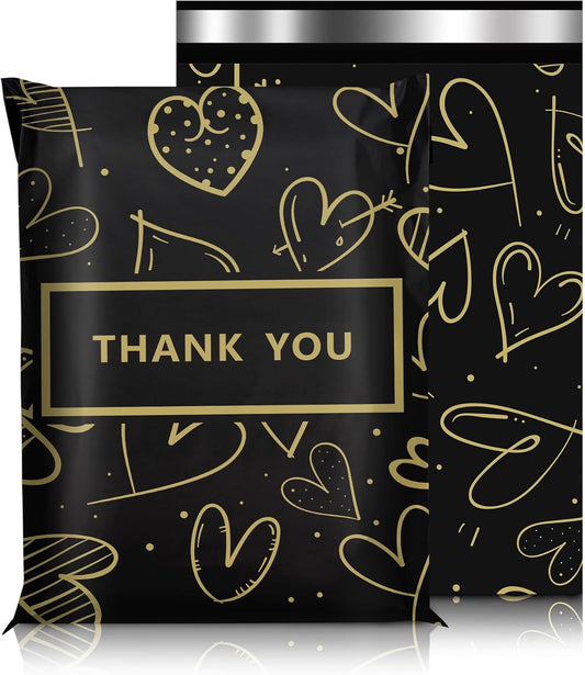 Poly Mailers 10x13 Inch 25 Pcs, Heart printed Thank You Shipping Bags with 2.4mil Thickness, Waterproof Mailing Envelopes, Strong Self-sealing Adhesive Poly Bags for Shipping