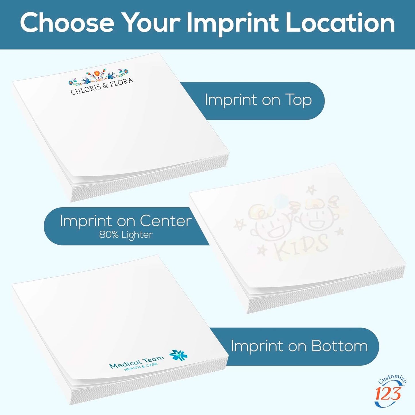 Personalized Sticky Notes 3" x 3" with Text or Logo, Custom Note Pads, 25 Sheets 250 Pack Adhesive Notepad, to Do List Memo Pads, for Office, School, Business Marketing or Party Supplies, 250 Qty