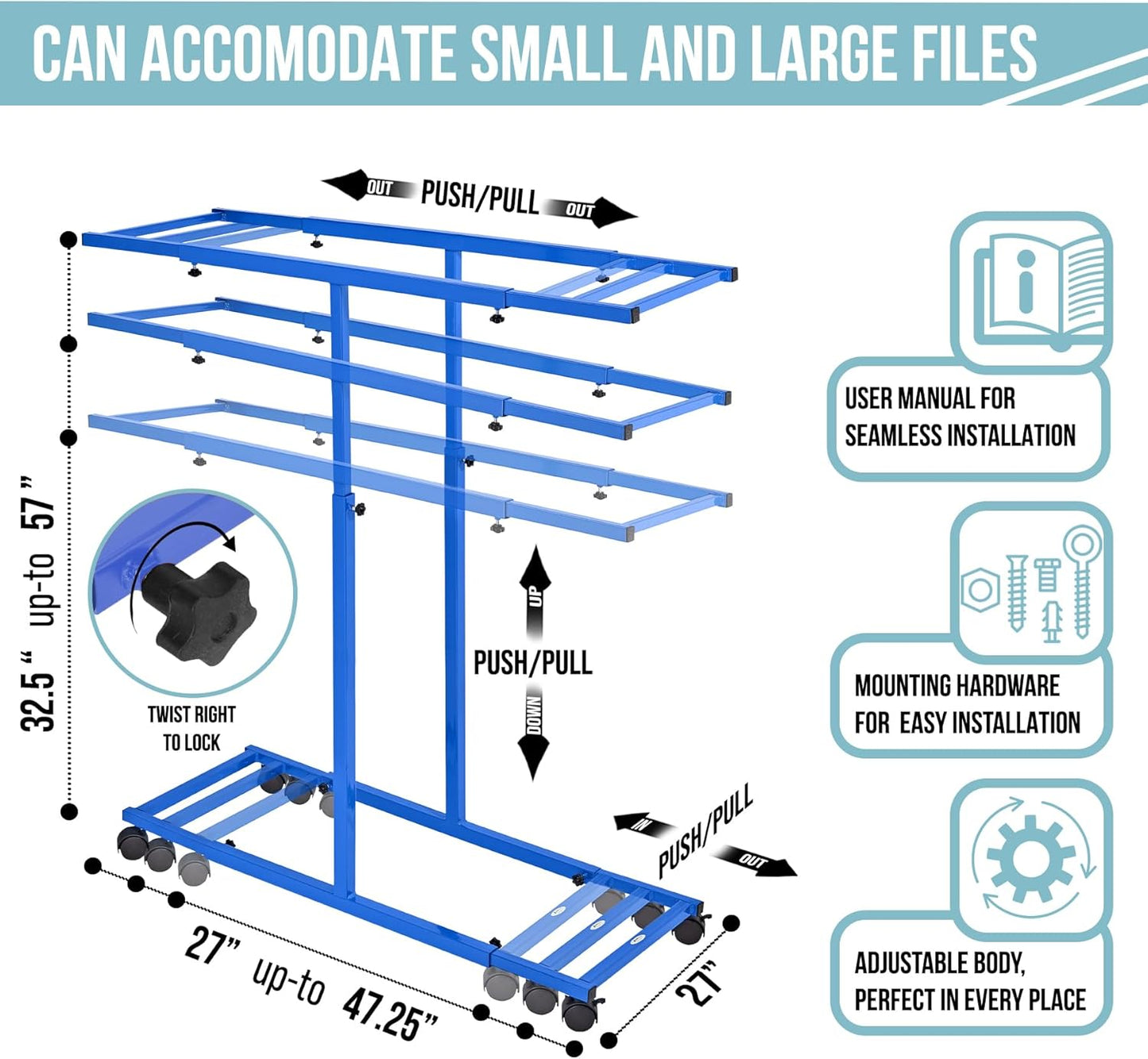 Adir Mobile Blueprint Holder - Adjustable Blue Print Storage Organizer and Construction Plan Holder – Plans Rack for Jobsite and Office (Without Blueprint Clamps)