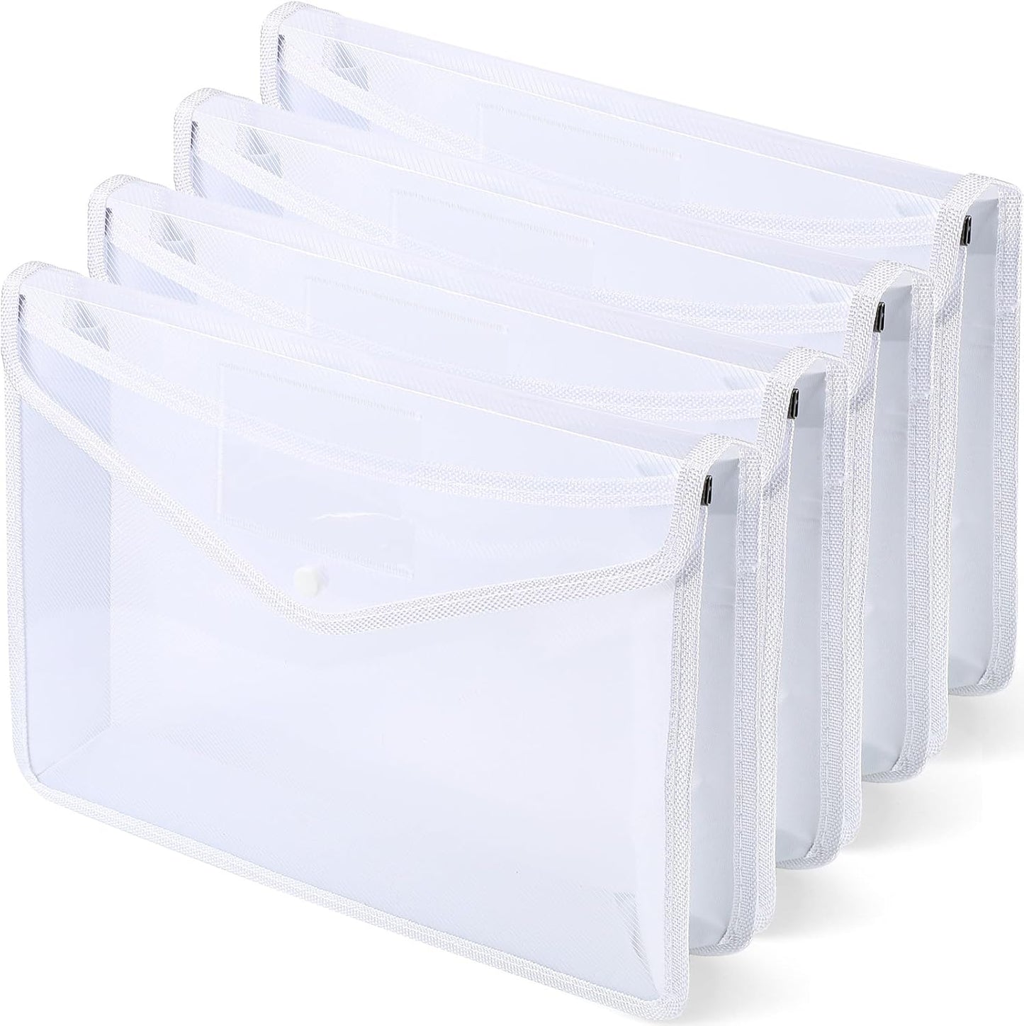 4 Pack A4 Expanding Plastic File Folders Waterproof Document Organizer with Snap Button Multiple Pockets, Office Home Office Storage (White)