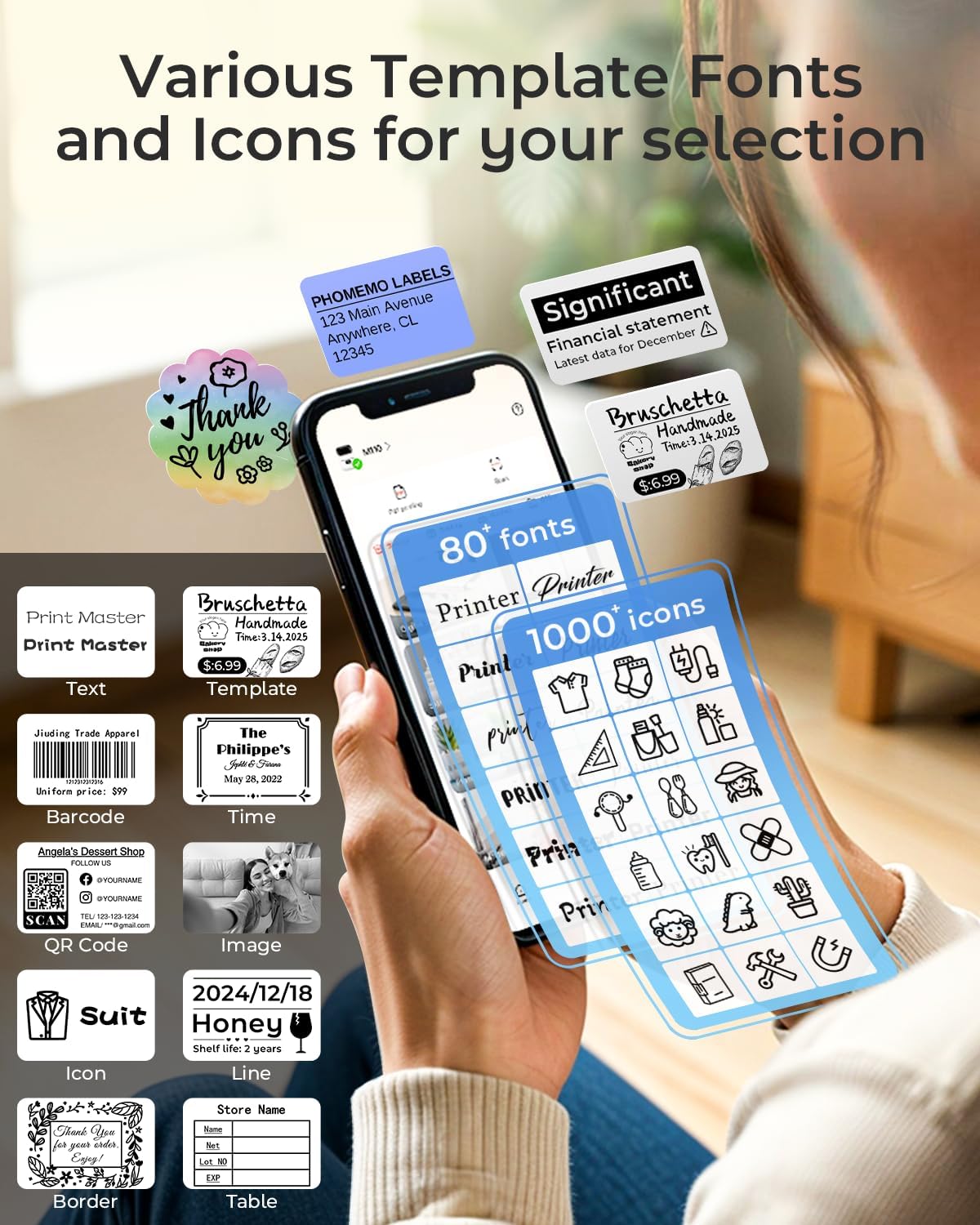 Phomemo M110 Thermal Label Makers- Barcode Label Printer Bluetooth Label Maker Portable Printer for Small Business, Address, Logo, Clothing, Mailing, Sticker Printers for Phone & PC, Gray