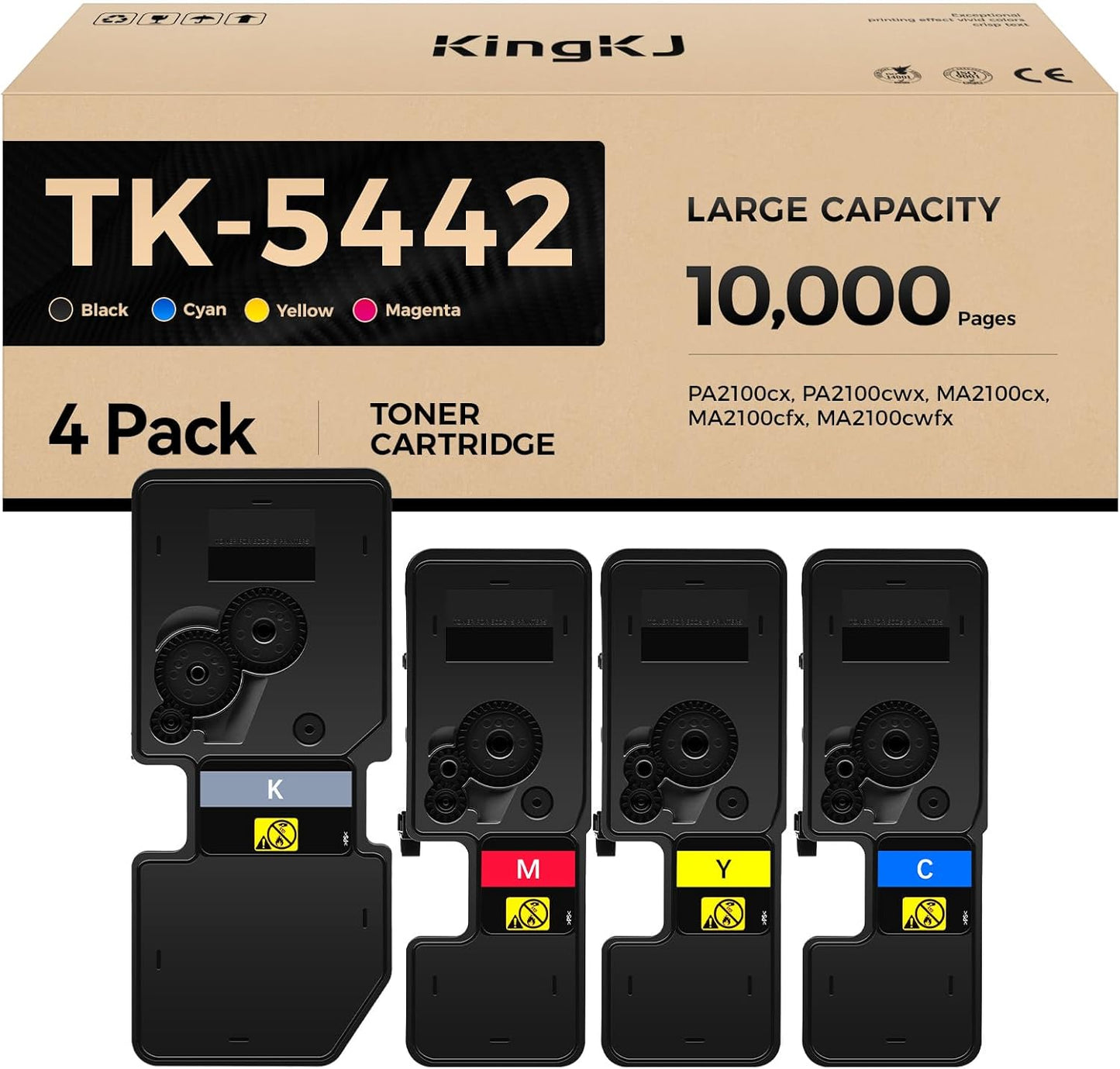 TK-5442 TK5442 Toner Cartridge 4-Pack High Yield Replacement for Kyocera TK-5442K TK-5442C TK-5442M TK-5442Y Compatible with ECOSYS PA2100cx PA2100cwx cdn MA2100cx/ MA2100cfx MA2100cwfx Laser Printers