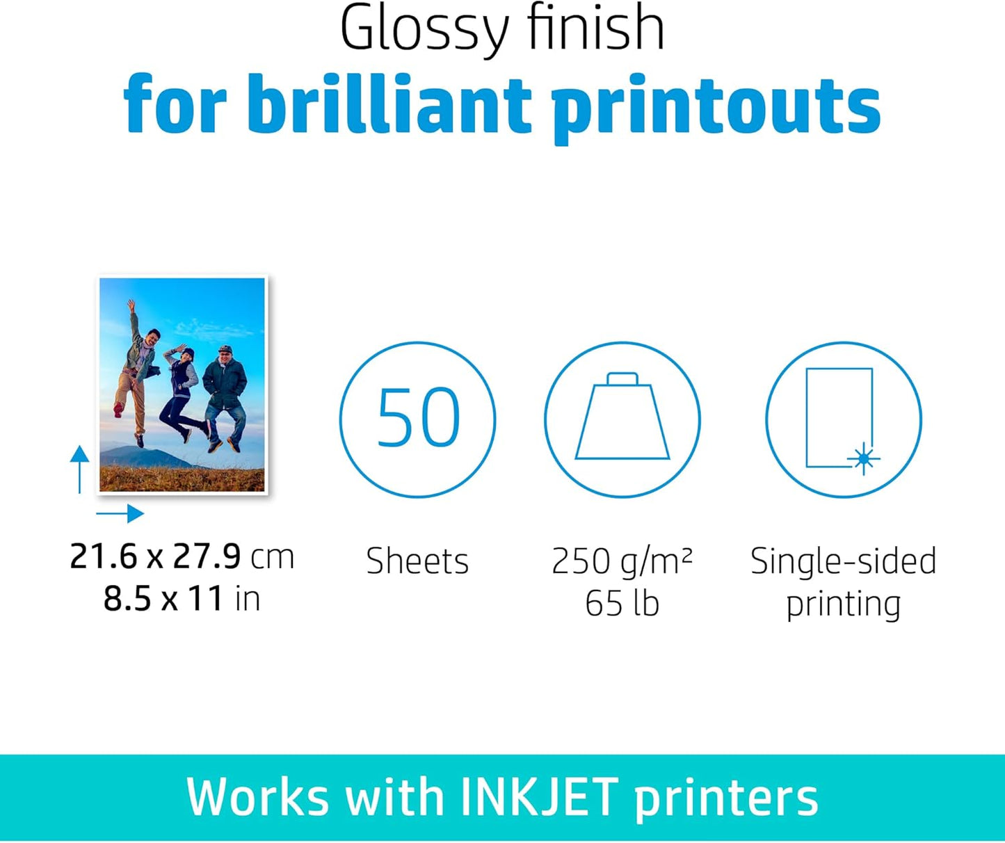 HP Advanced Photo Paper, Glossy, 8.5x11 in, 50 sheets (Q7853A)