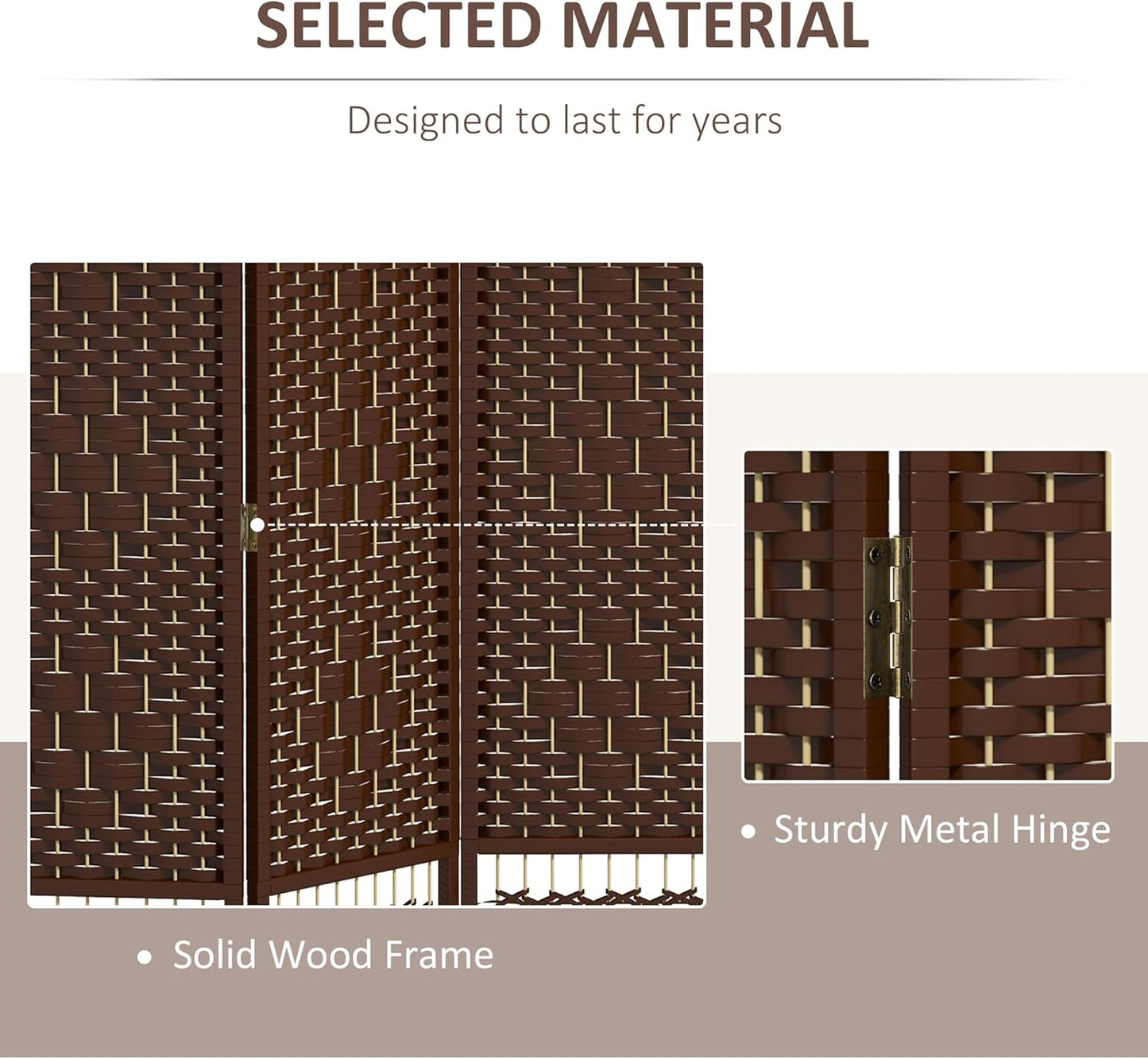 HOMCOM 6 Panel Room Divider, Folding Privacy Screen, 5.6' Room Separator, Wave Fiber Freestanding Partition Wall Divider, Brown