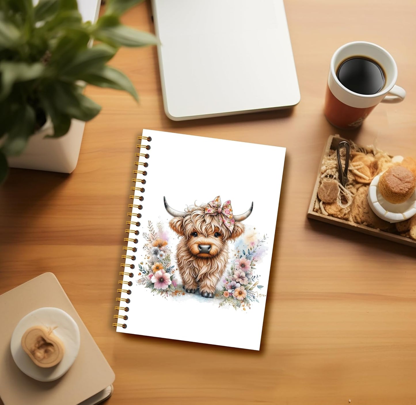 Floral Highland Cow Notebook - Western Notebook, Cow Notebook, Highland Cow Office Supplies, Highland Cow Gifts, Cute Highland Cow Stuff, Farmhouse Highland Cows Spiral Notebook 5.5x8.3