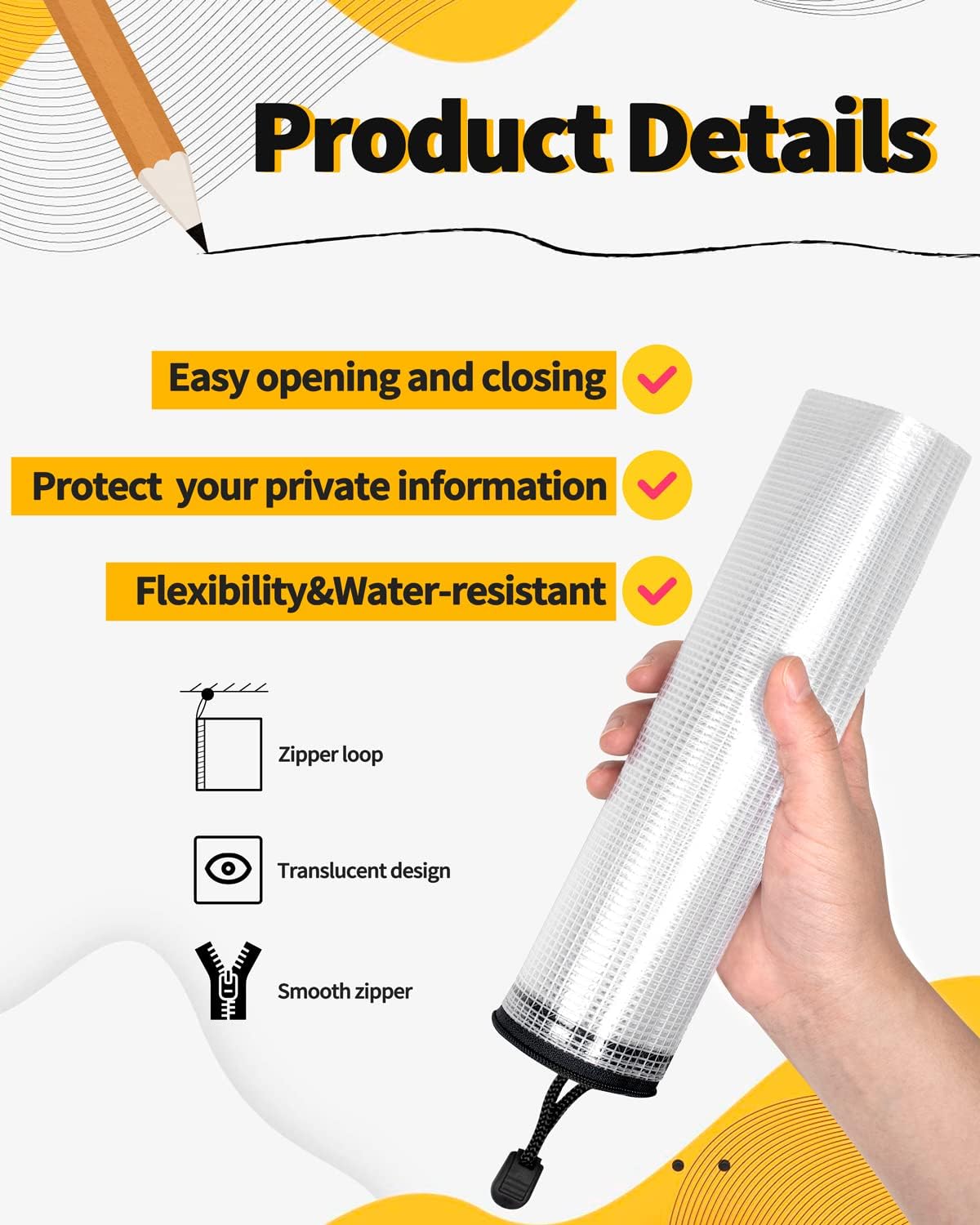 SUNEE Plastic Mesh Zipper Pouch 10x14 in (Black, 18 Packs),Extra Large Water-Resistant Zip Bag for School Office Supplies, Puzzles & Games Organizing Storage