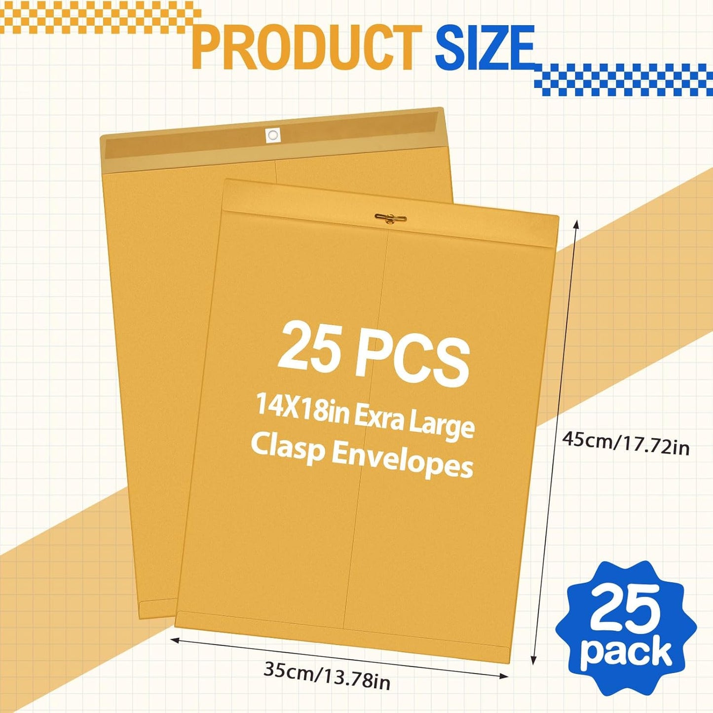 25 Pcs Clasp Envelope 14 x 18 Inch Large Manilla Envelopes with Clasp Closure 32lb for Mailing Thick Documents Home, Business, Legal or School Office Storing(Golden)