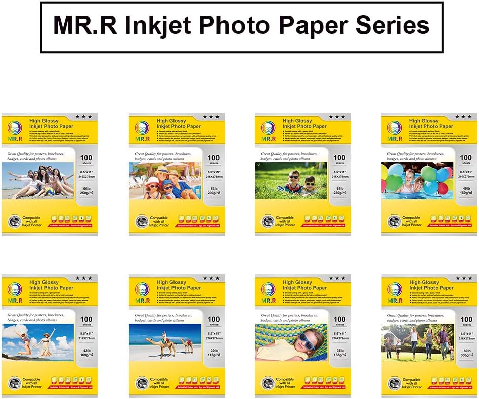 MR.R Single Side High Glossy Inkjet Photo Paper Letter Size 8.5"x11" with 100 sheets per pack 135gsm 35LB
