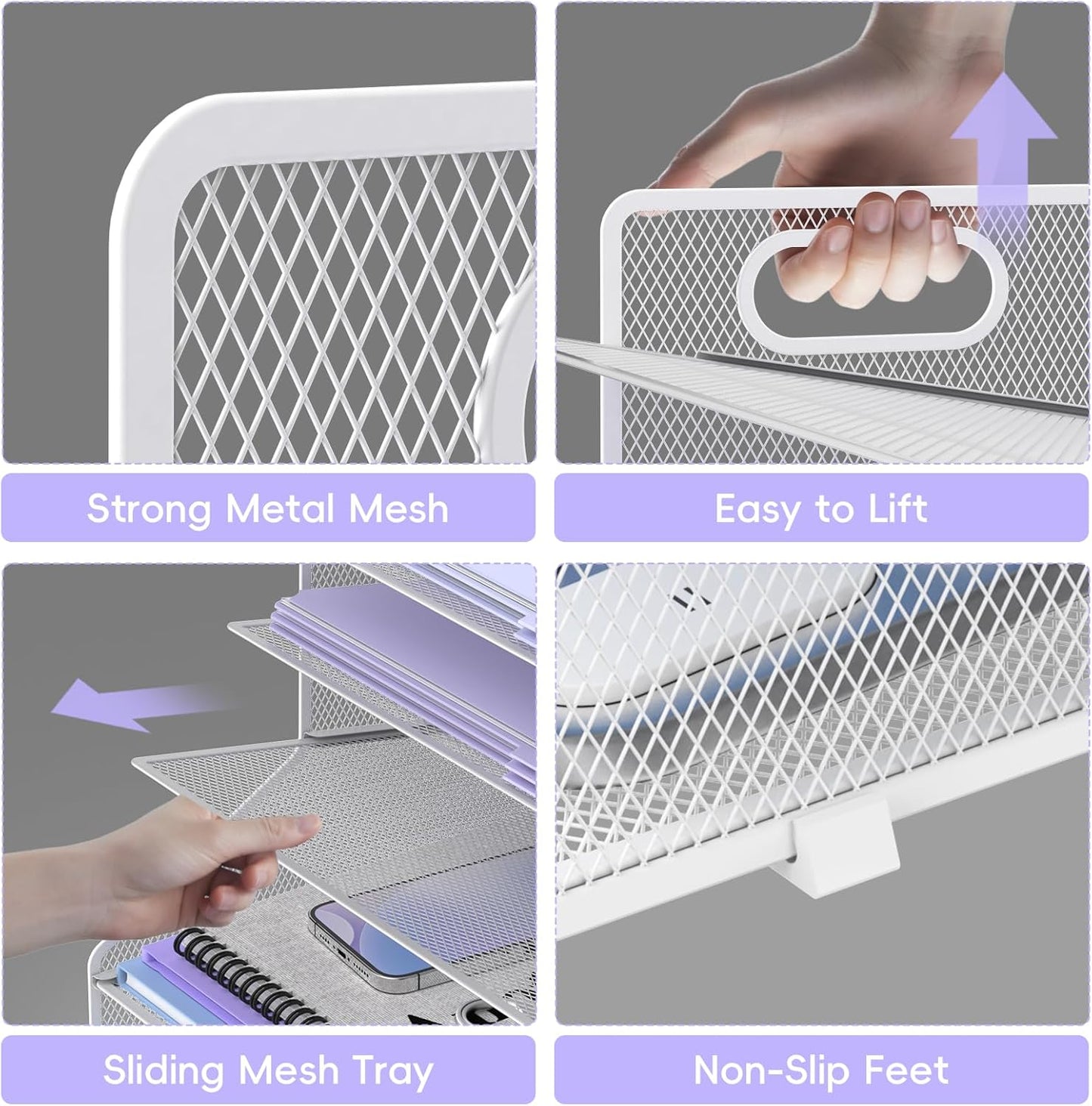 SUPEASY 5-Tier Desk File Organizer, Metal Letter Paper Tray, Desk Organizers and Accessories for Home Office Supplies, White