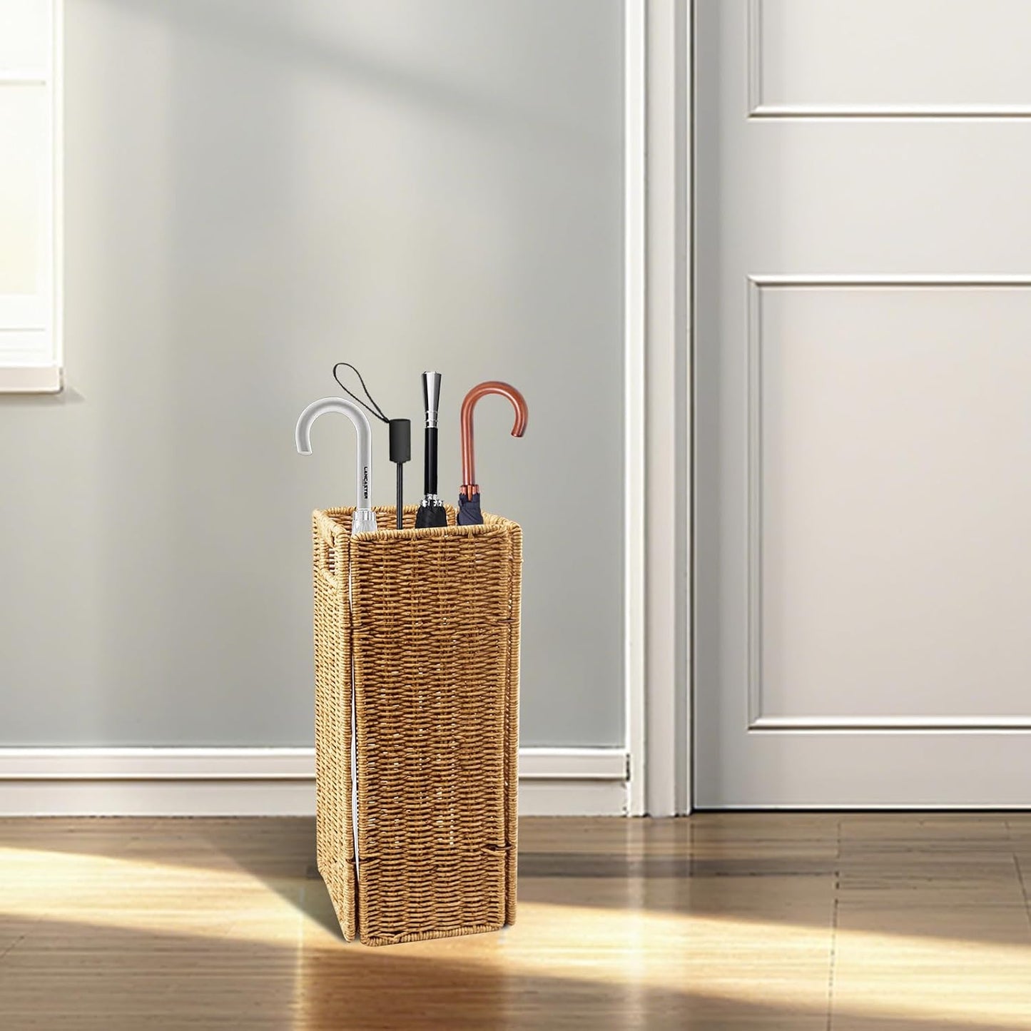 Rattan Umbrella holder, Hand Woven Umbrella Holder for Entryway, Indoor Umbrella Rack Organizer Freestanding, Umbrella Bucket Fits Mudroom,Walking Canes,Home,Office