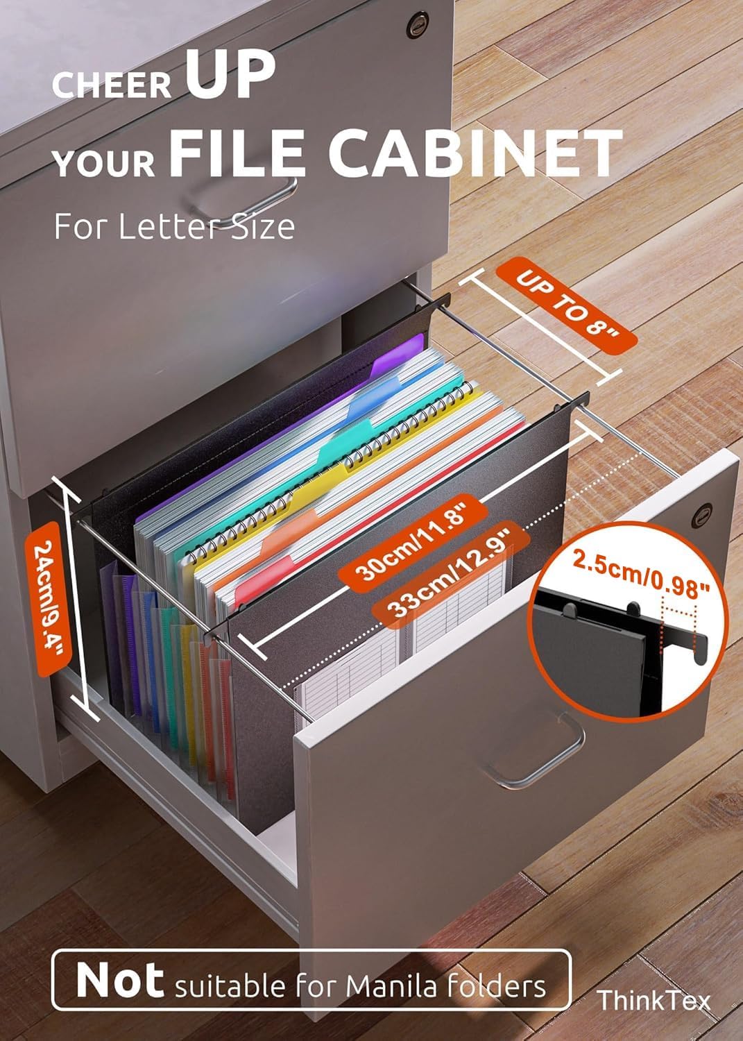 ThinkTex Plastic Expanding Hanging File Folders, 7 Innovative 1.2" Accordion Pockets, Large Capacity, Multi-Color Tabs, Letter Size for Filing Cabinet - 1 Pack