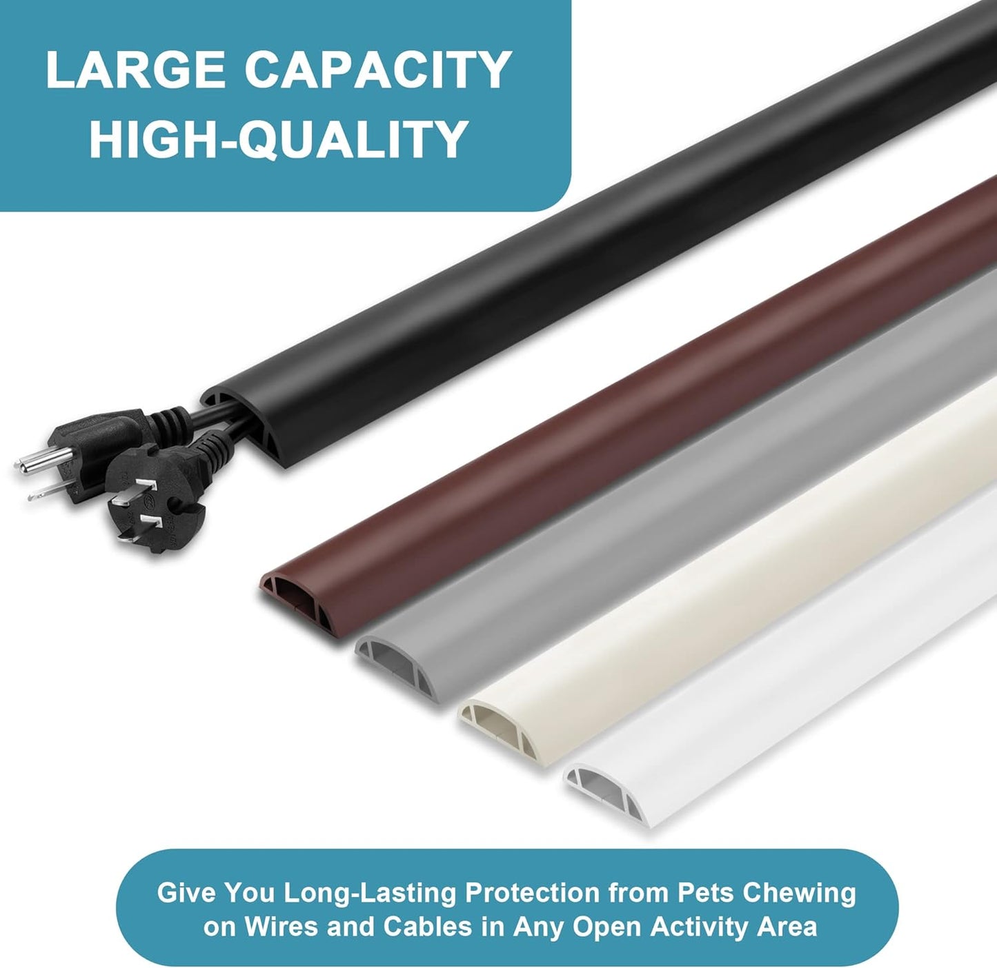 5.5FT Floor Cord Cover, Black Soft Cable Cover Floor, Large Size Extension Cord Covers for Floor, Power Cord Protector Floor Wire Cover - Cord Channel Diameter: 0.7" (W) x 0.4" (H)